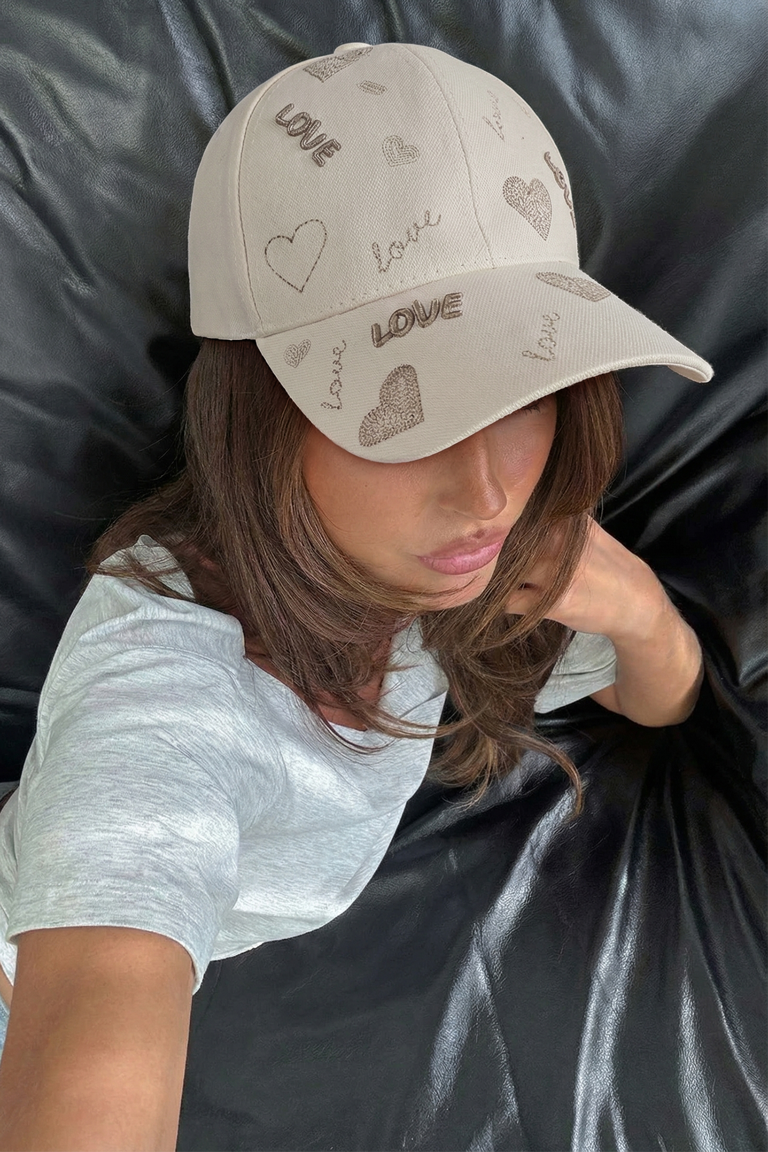 Parchment Cool Girl LOVE Heart Embroidered Baseball Cap