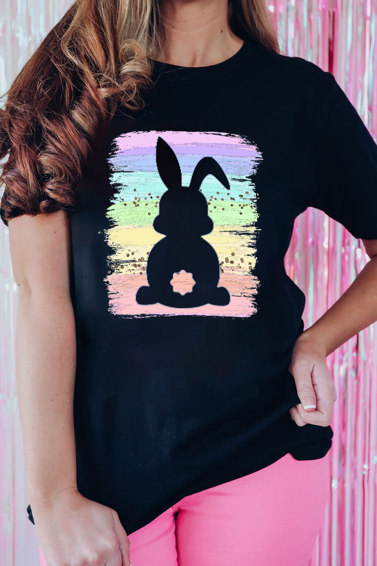 White Rabbit Bow Knot Print Crew Neck T Shirt