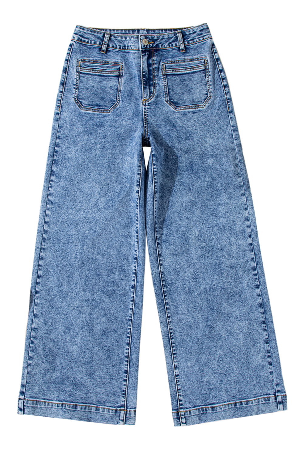Light Blue Chic Patch Pocket Straight Leg Loose Jeans