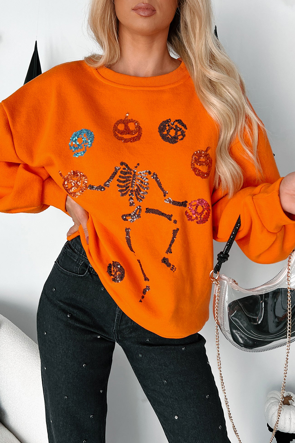 Carrot Dancing Critters Sequin Halloween Crewneck Sweatshirt