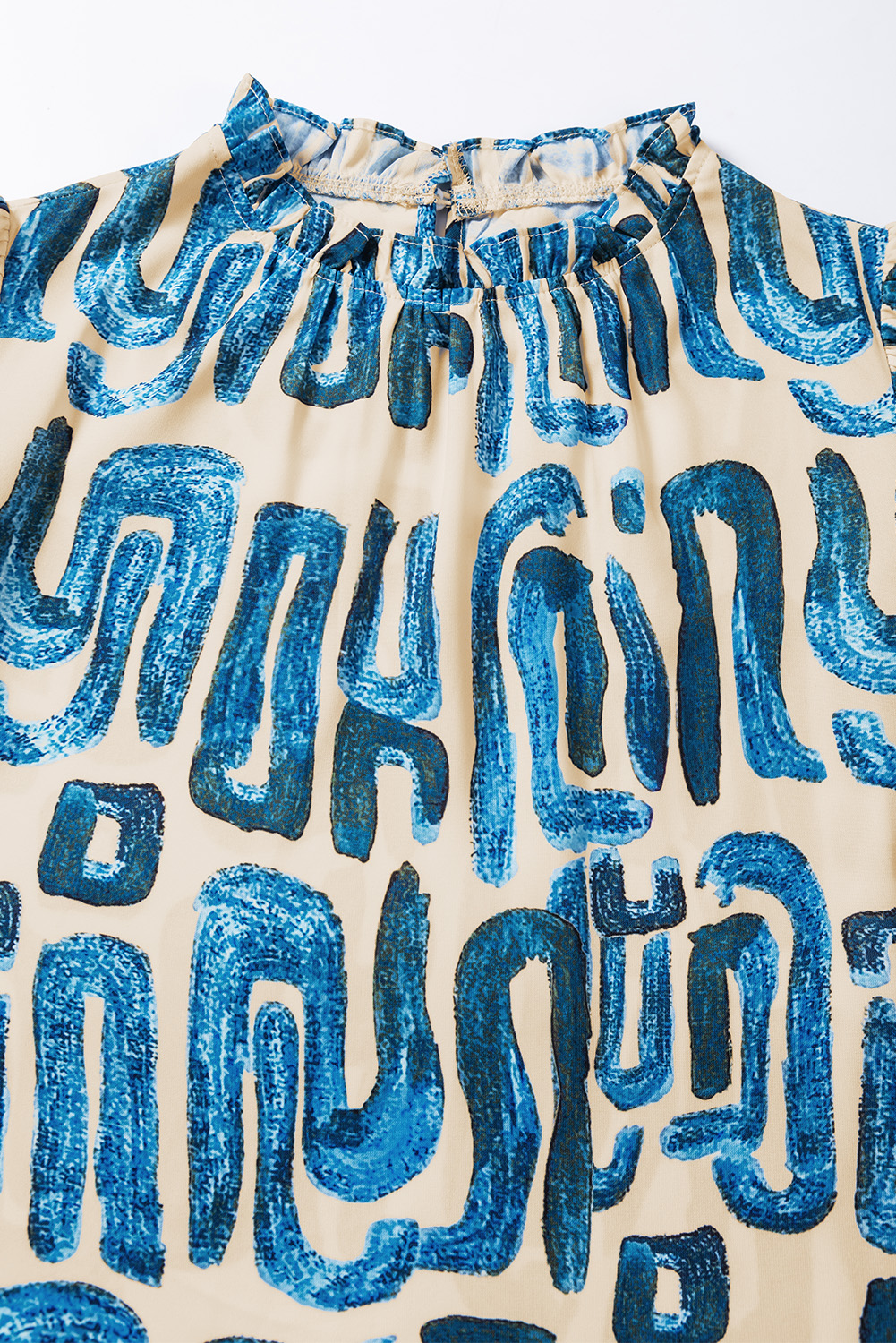 Beige Abstract Print Bubble Sleeve Button up Mini Dress