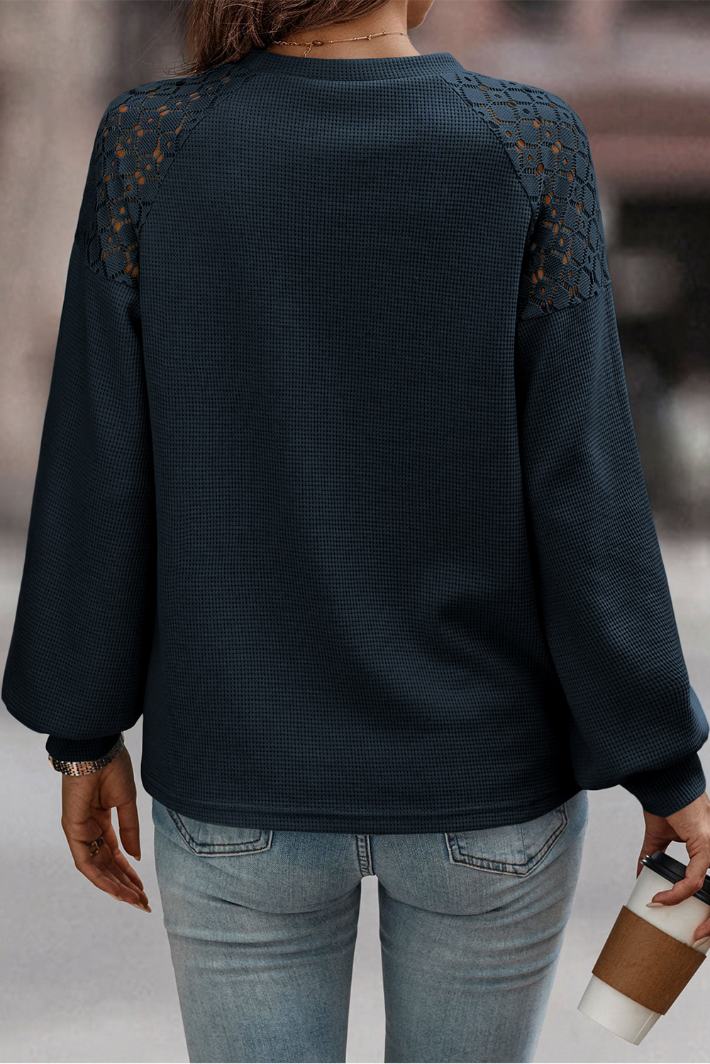 White Lace Long Sleeve Textured Pullover