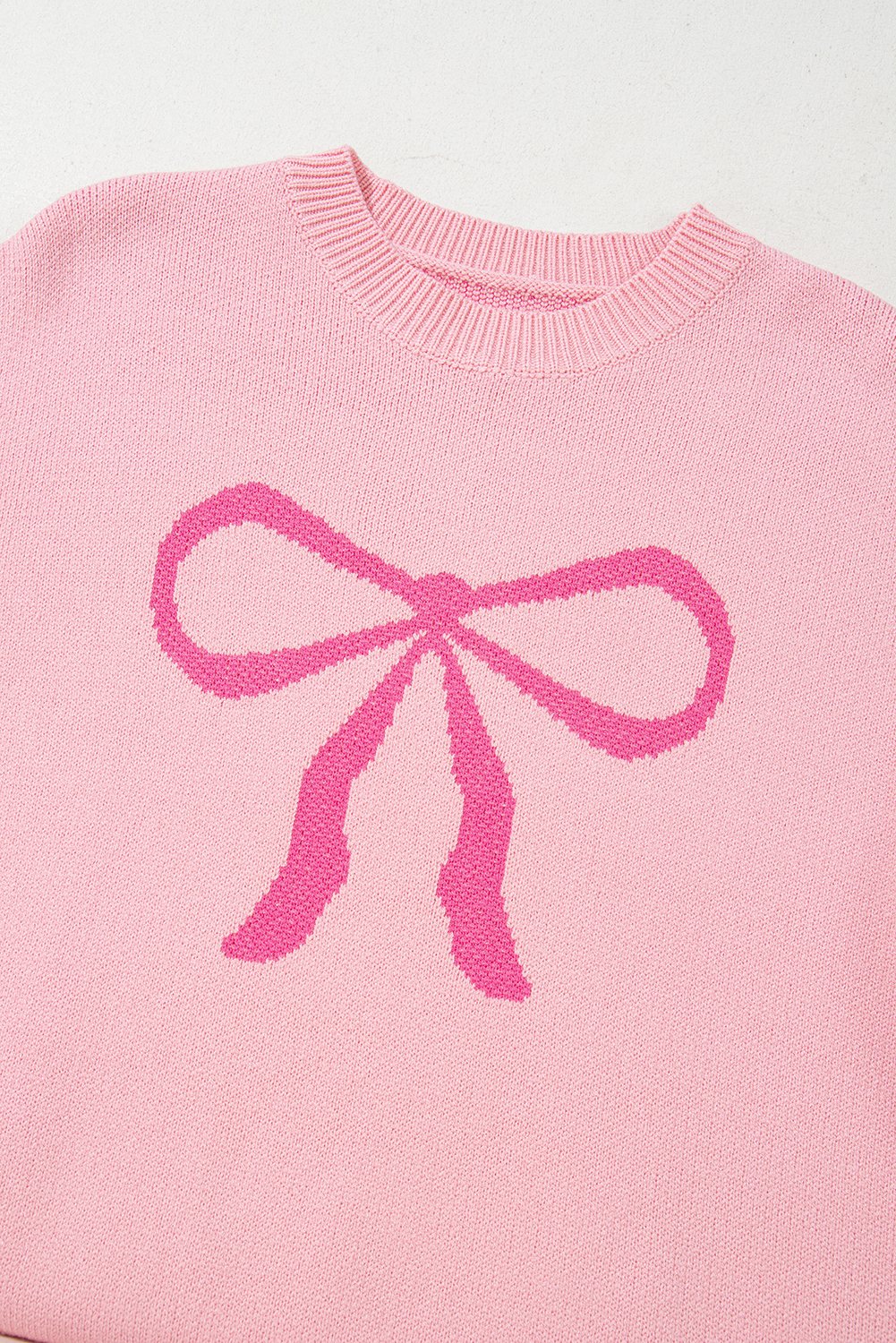 Pink Bow Graphic Drop Shoulder Round Neck Sweater