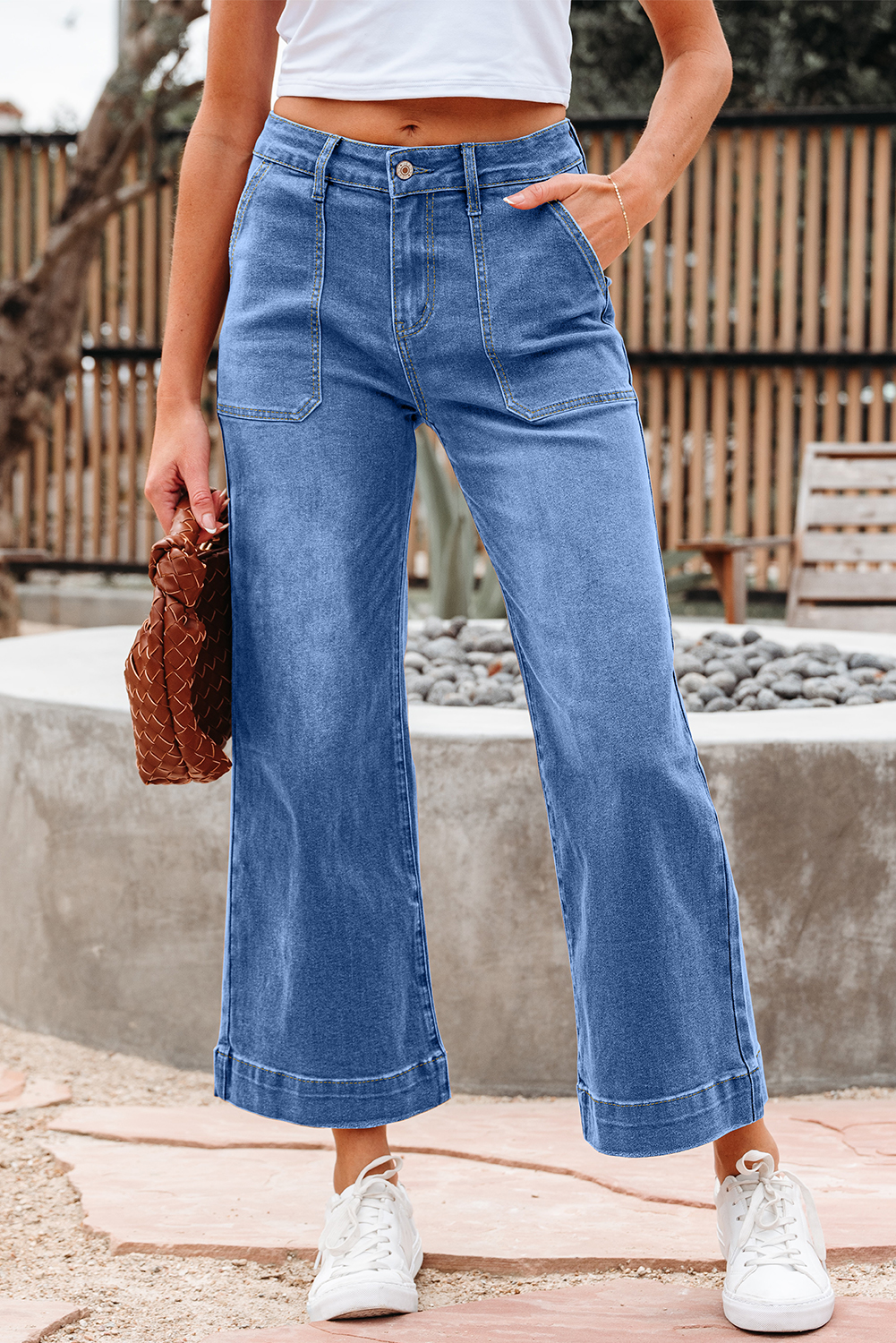 Breen Cropped High Rise Wide Leg Jeans