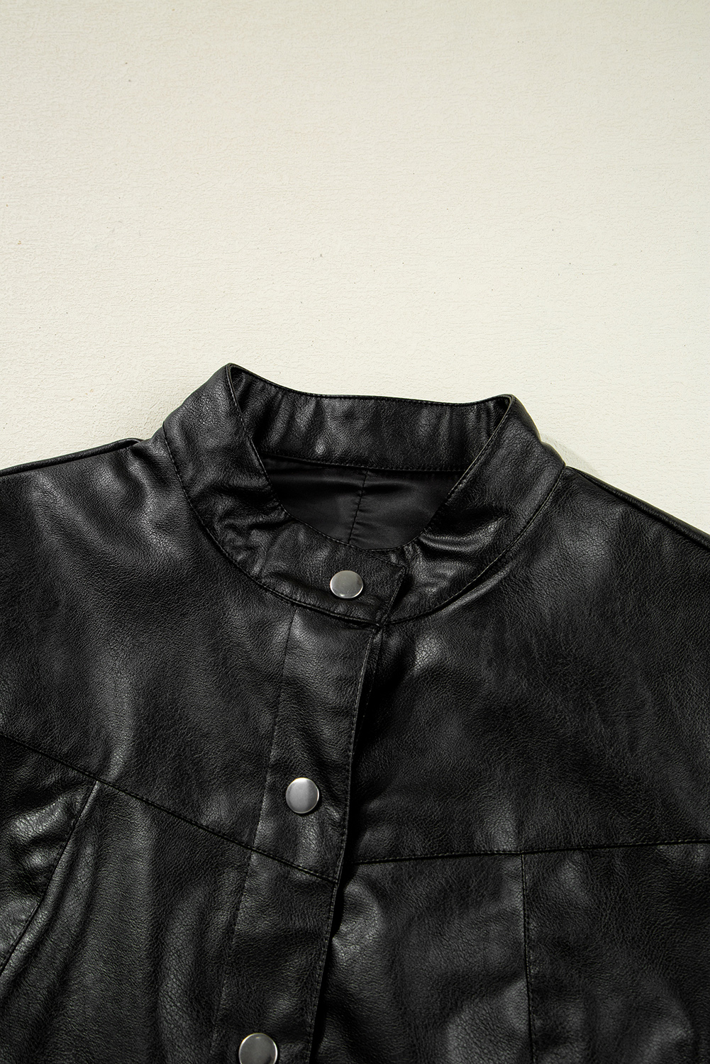 Black Faux Leather Buttoned Front Boxy Jacket
