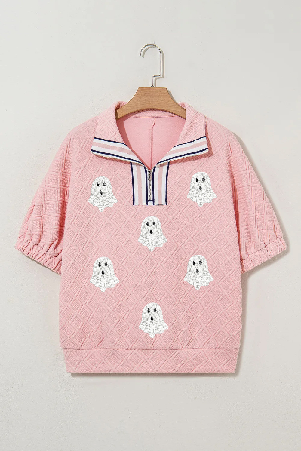 Wisteria Glitter Trim Chenille Ghost Patched Halloween Graphic Tee