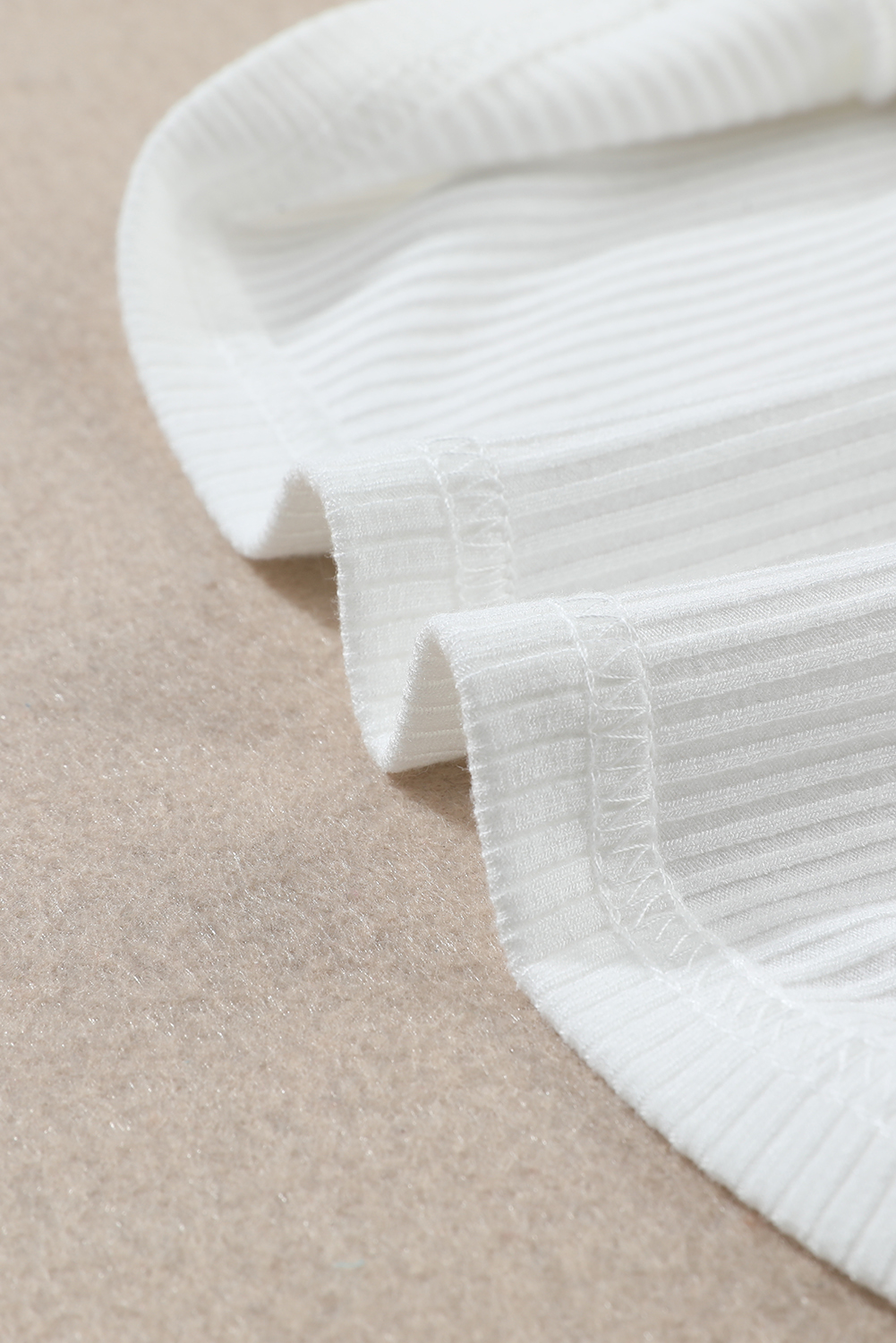 White Ribbed Knit High Neck Long Sleeve Top