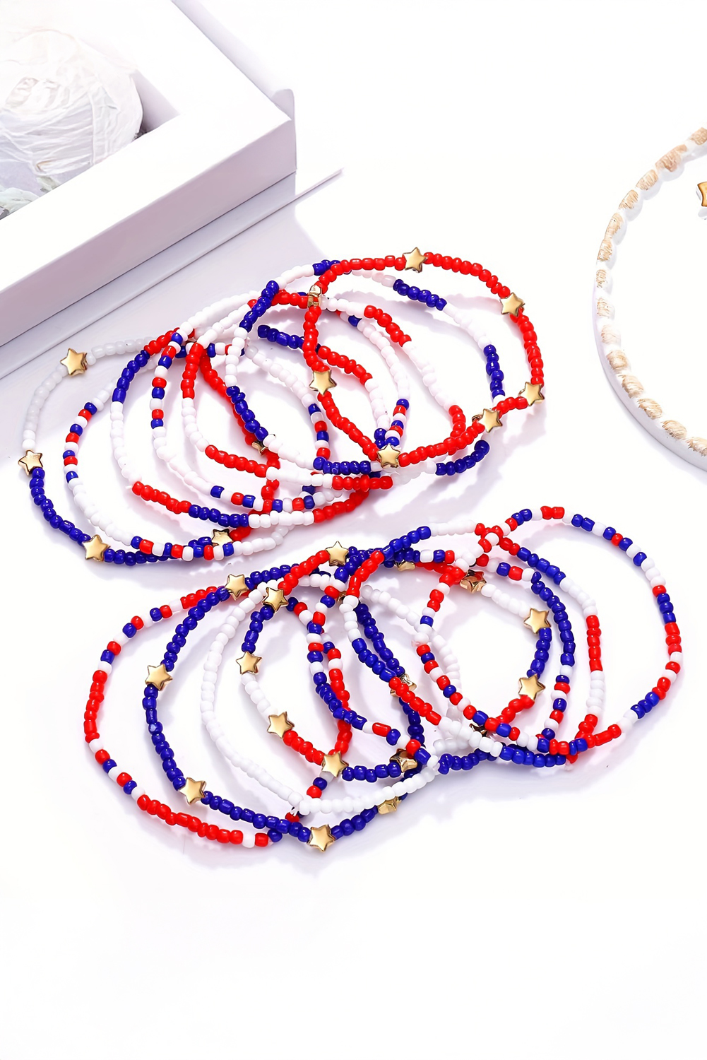 Dark Blue American Flag Star Beaded Multi Layer Bracelet Set