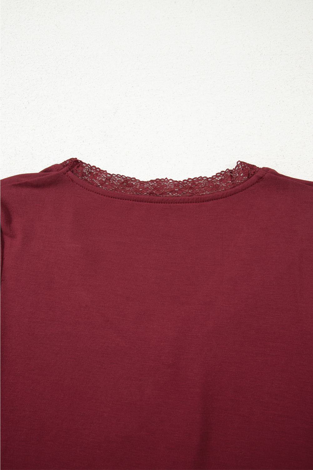 Red Dahlia Lace-trimmed Sweetheart Neckline Ruched Detail Long Sleeve T-shirt