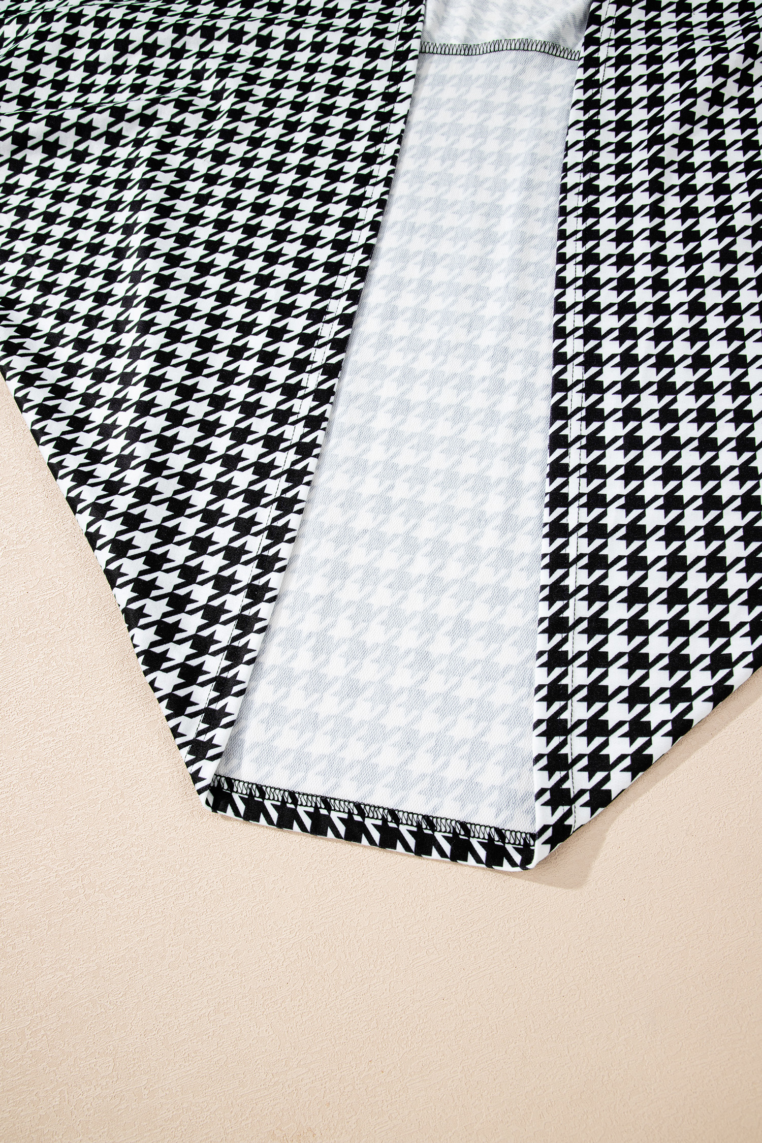 Black Houndstooth Print Open Front Long Dolman Kimonos