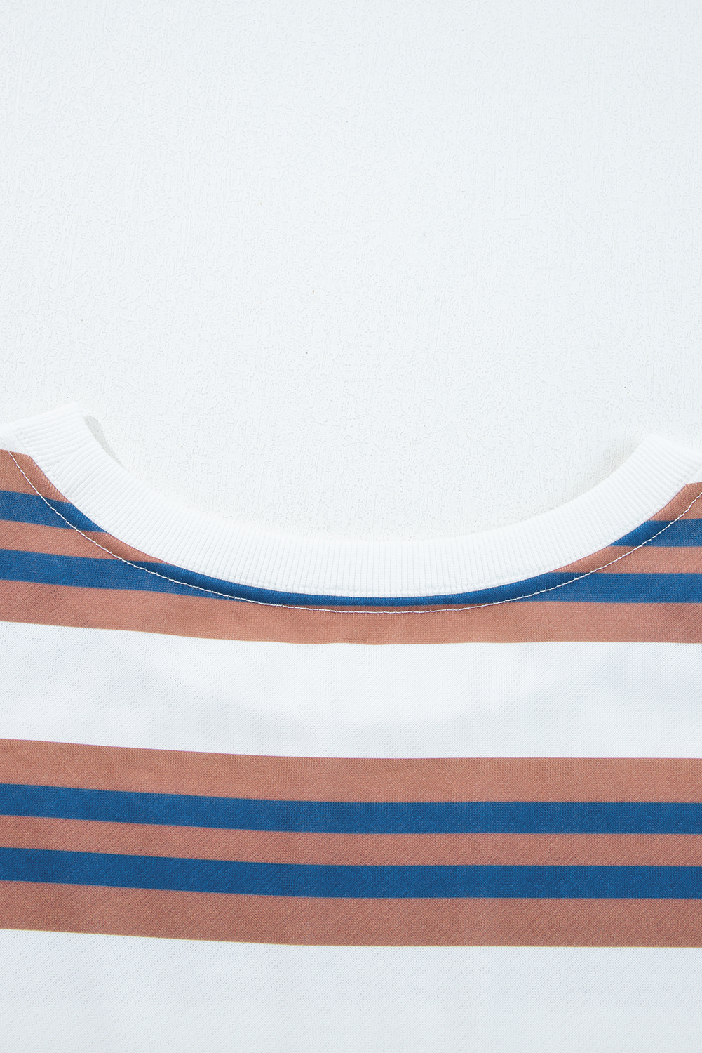 Khaki Stripe Crew Neck Drop Shoulder Pullover Sweatshirt