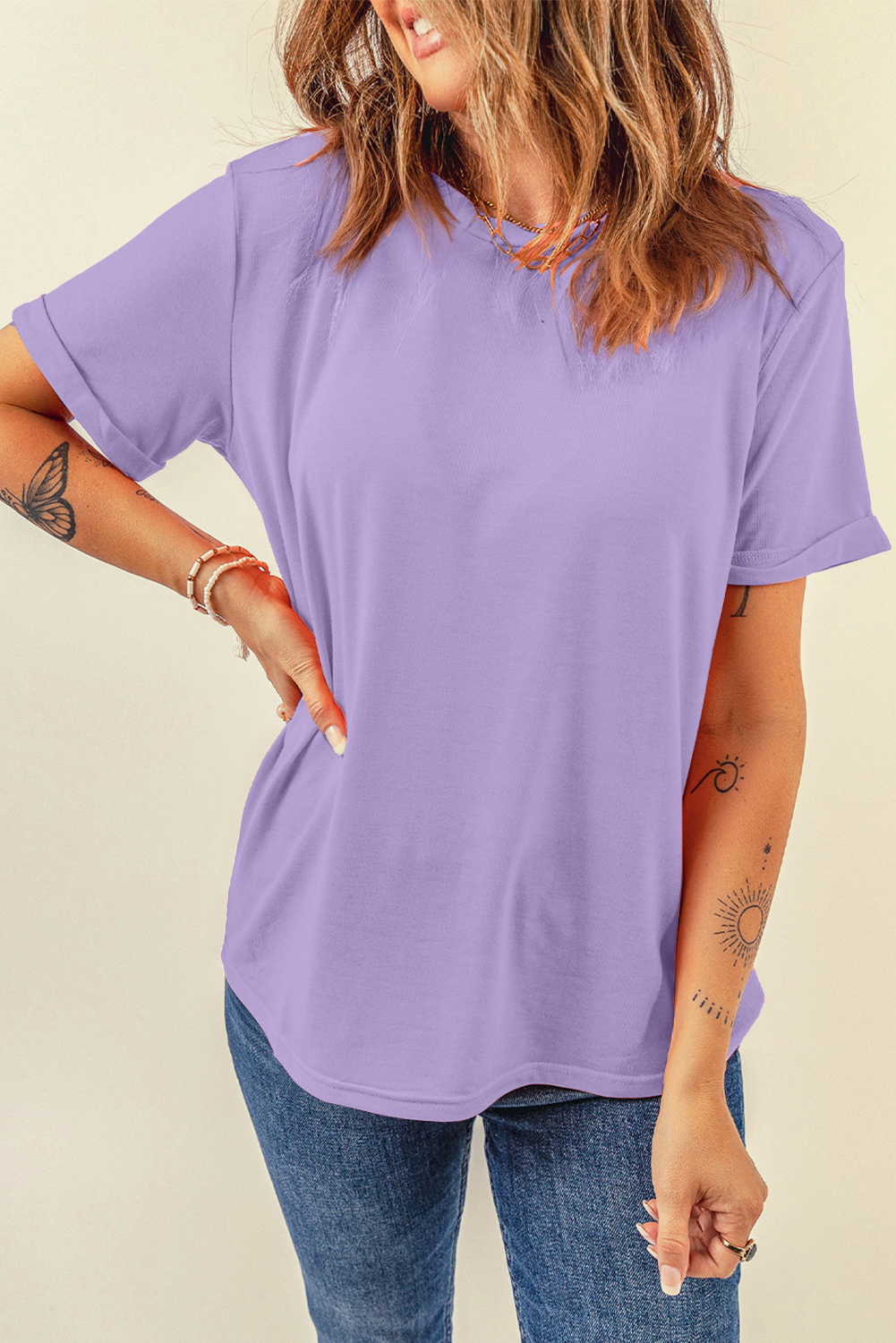 Khaki Casual Plain Crew Neck Tee