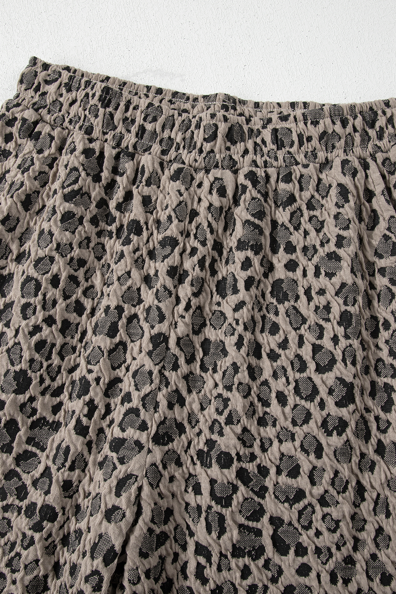 Khaki Jacquard Leopard Half Sleeve Jumper Wide Leg Pant Set