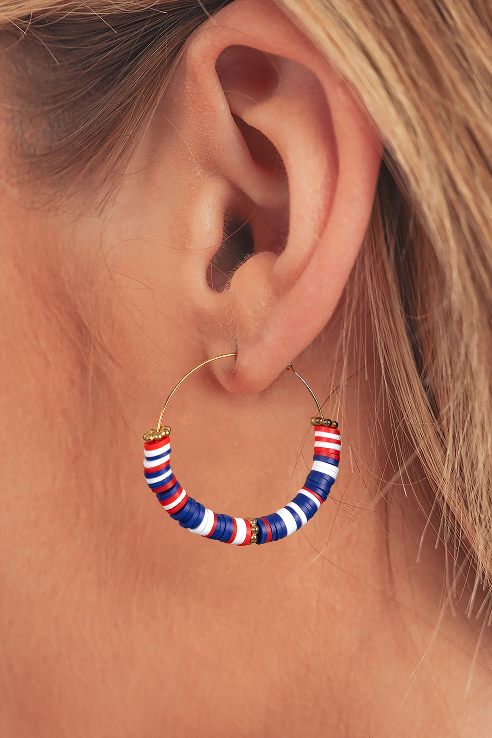 Dark Blue American Flag Inspired Beaded Large Hoop Earrings