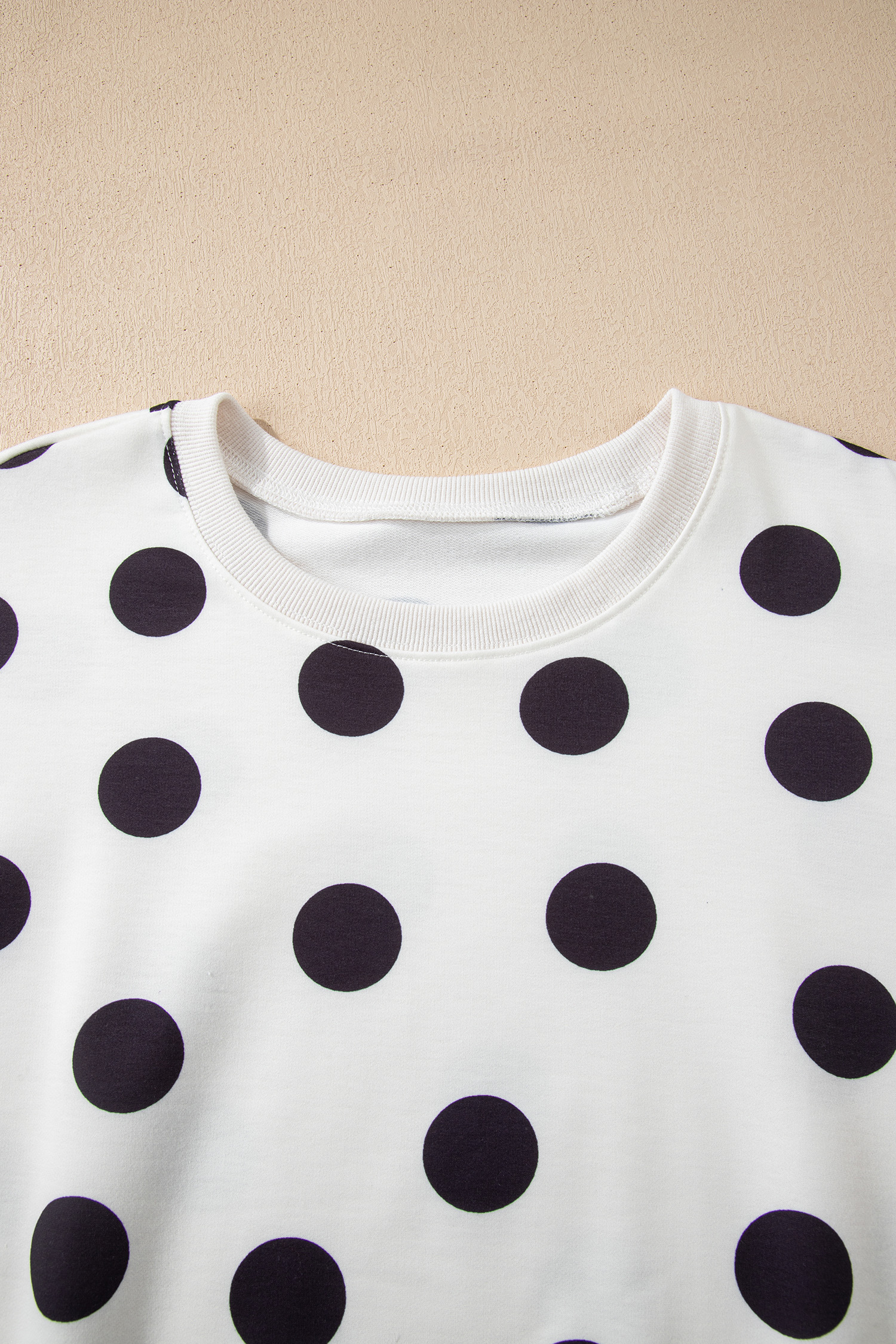 Beige Polka Dot Print Drop Shoulder Pullover Drawstring Jogger Pant Set