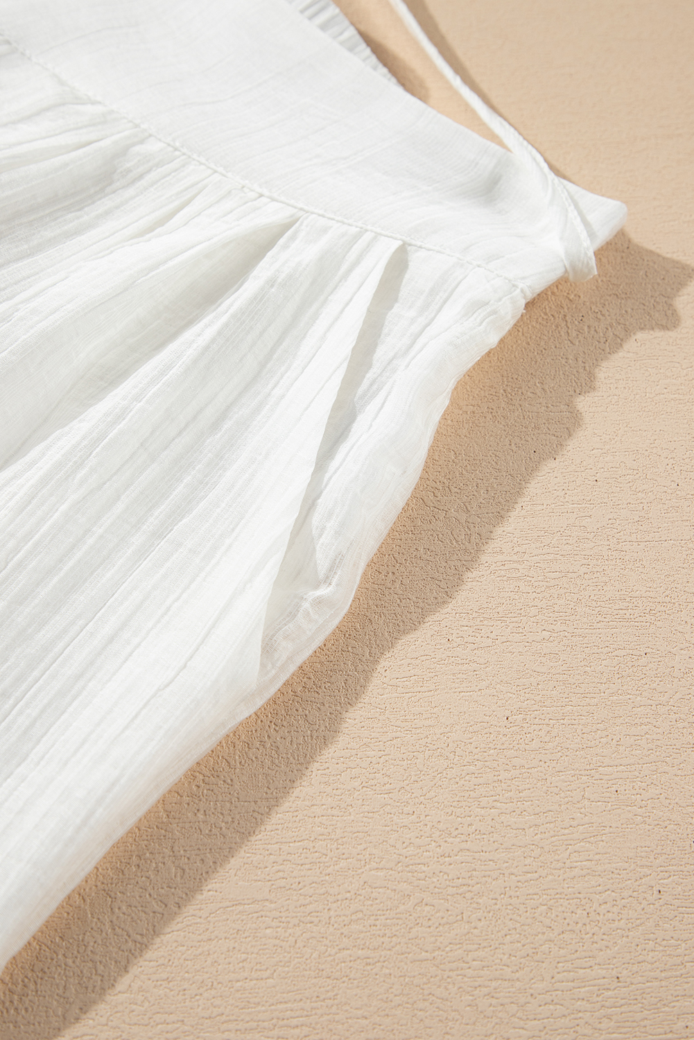 White Solid Drop Waist Pleated Wide Leg Casual Pants