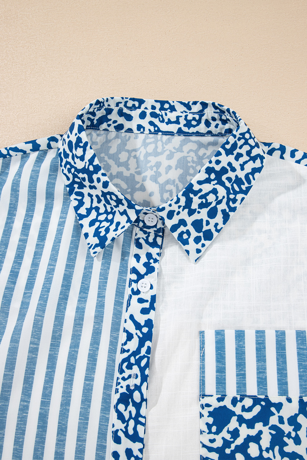 Sky Blue Leopard Striped Western Casual Shirt