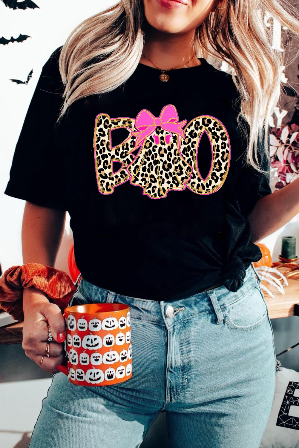 Black Preppy Ghost Boo PNG Graphic Halloween T Shirt