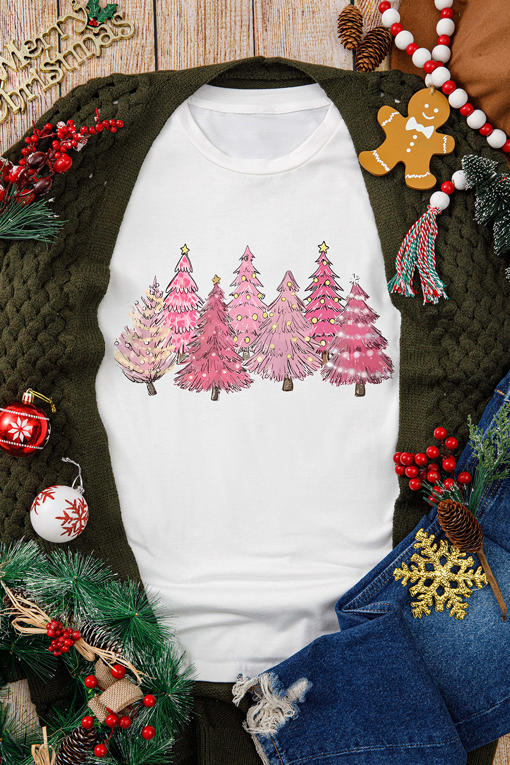 White Lighting Christmas Trees Fashion Graphic Tee