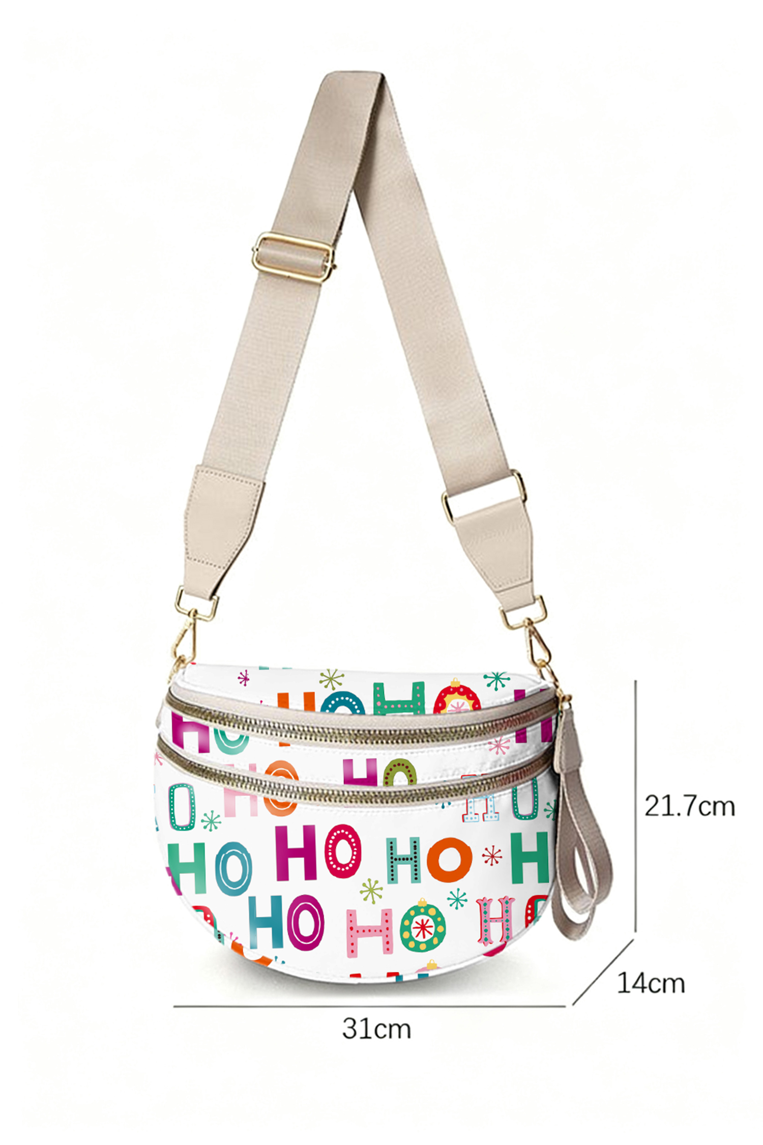 Fiery Red Christmas Theme Double Zip PU Leather Crossbody Bag