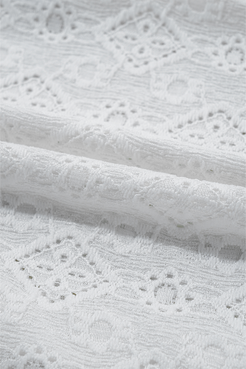 White Lace Puff Sleeve V Neck Button Up Shirt