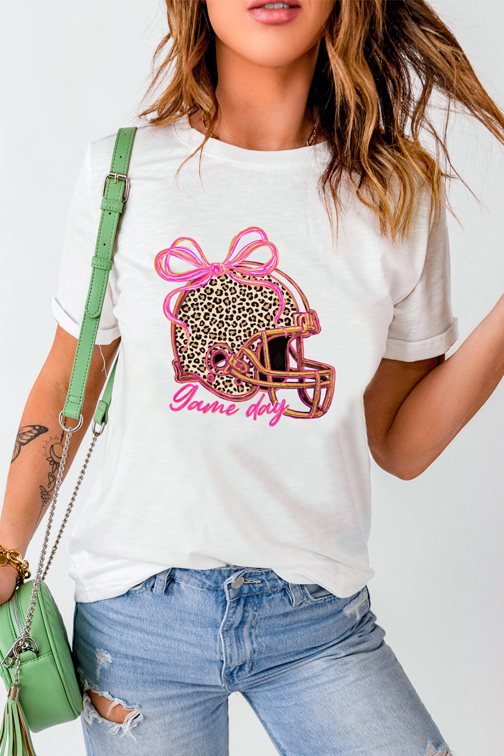 White Leopard Game Day Helmet Customized Graphic Tee