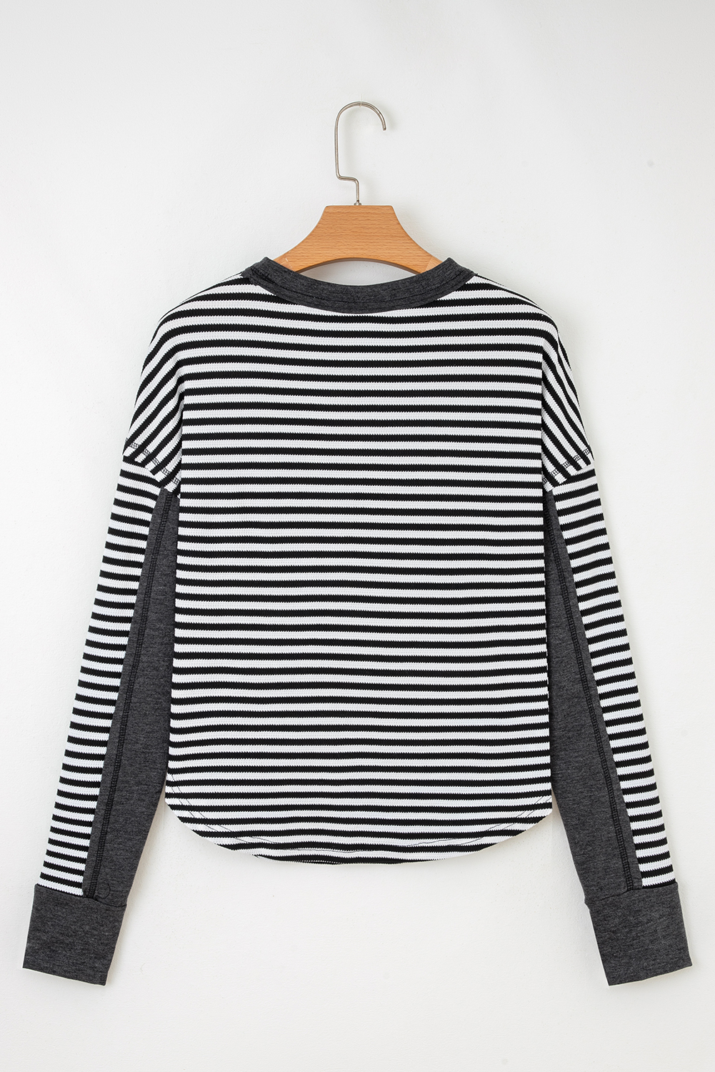 Dearlovers Green Stripe Thermal Knit Drop Shoulder Casual Top