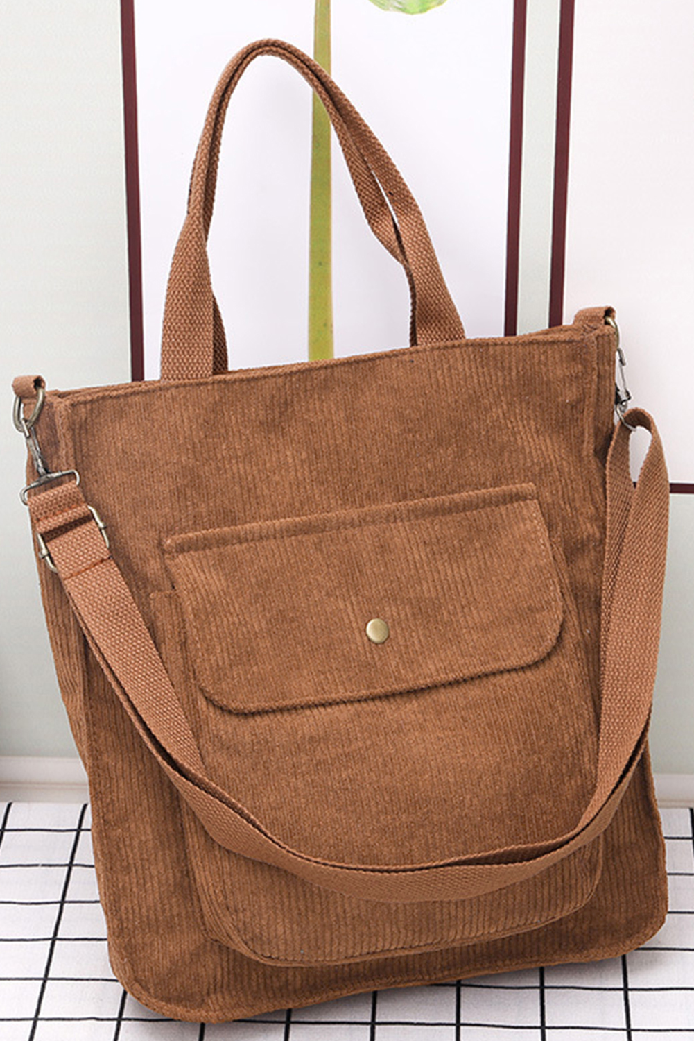 Chestnut Detachable Shoulder Strap Large Corduroy Bag
