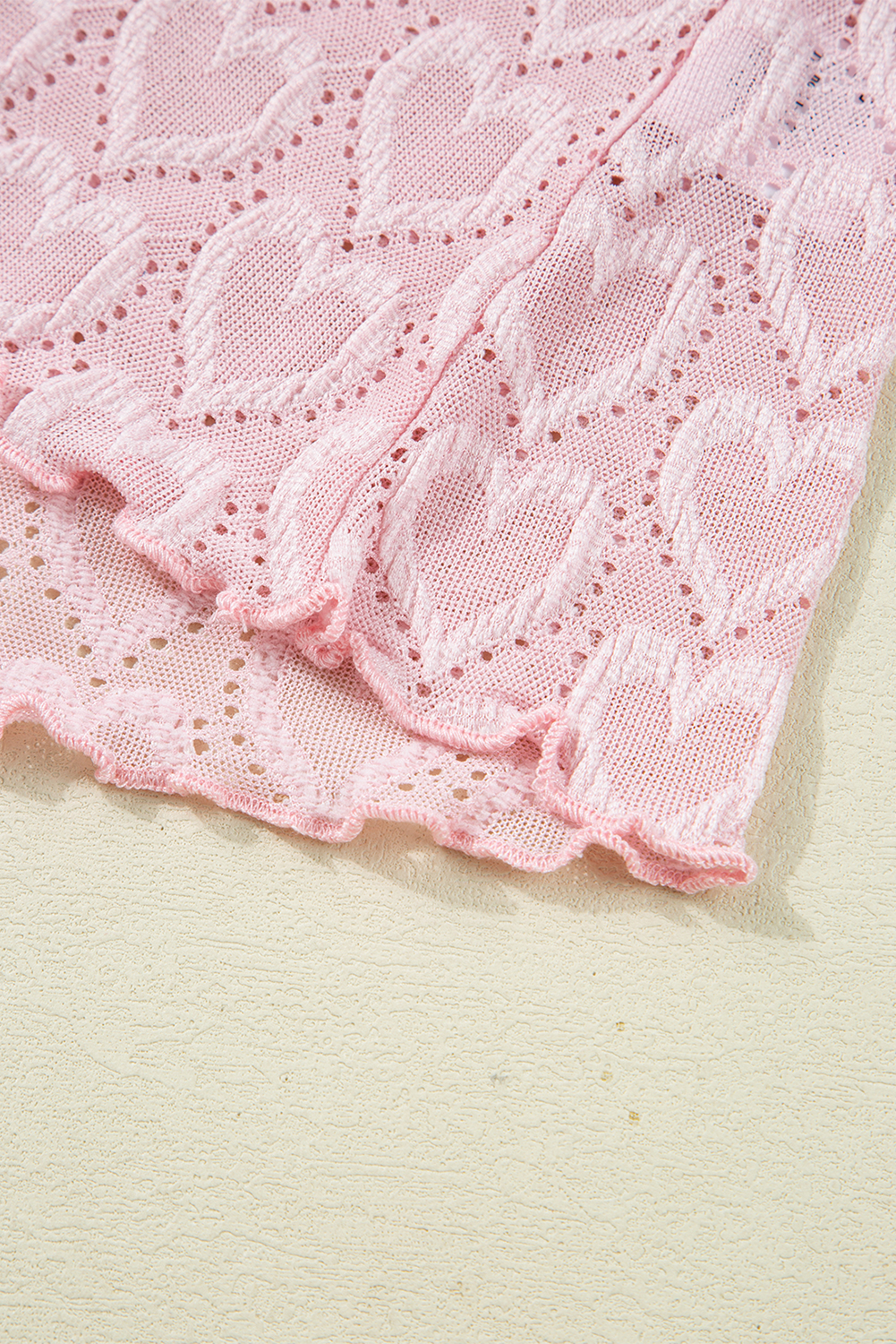 Gossamer Pink Heart Jacquard Flare Sleeve Mock Neck Fitted Top