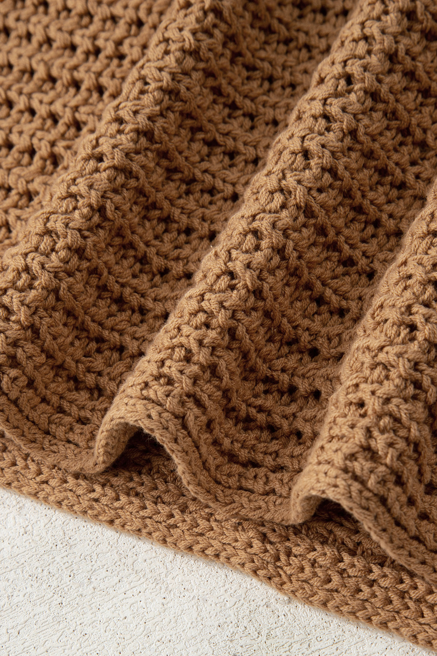 Camel Hollowed Detail Wide Sleeve Loose Pullover Sweater