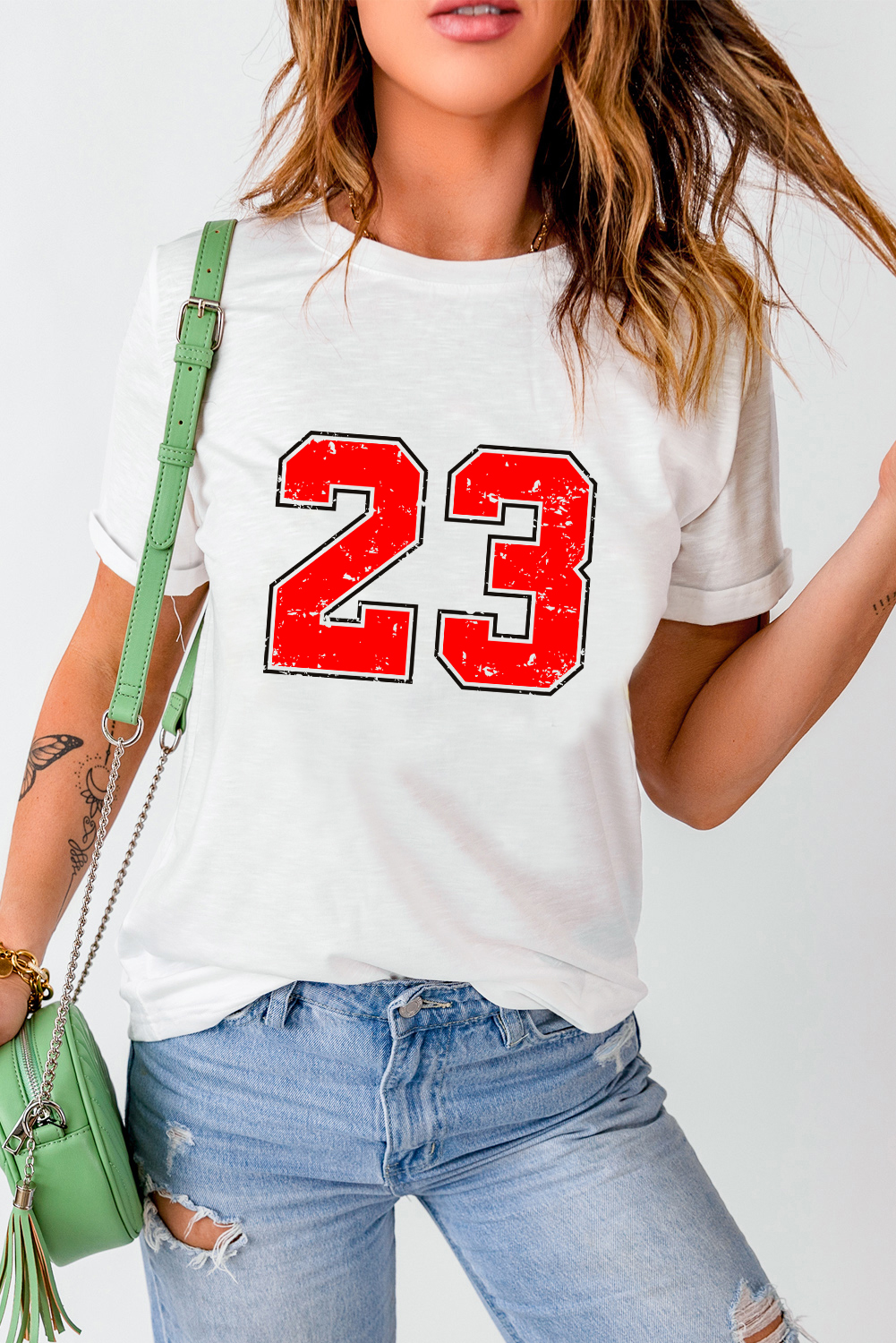 White Number 23 Cracking Print Casual T Shirt