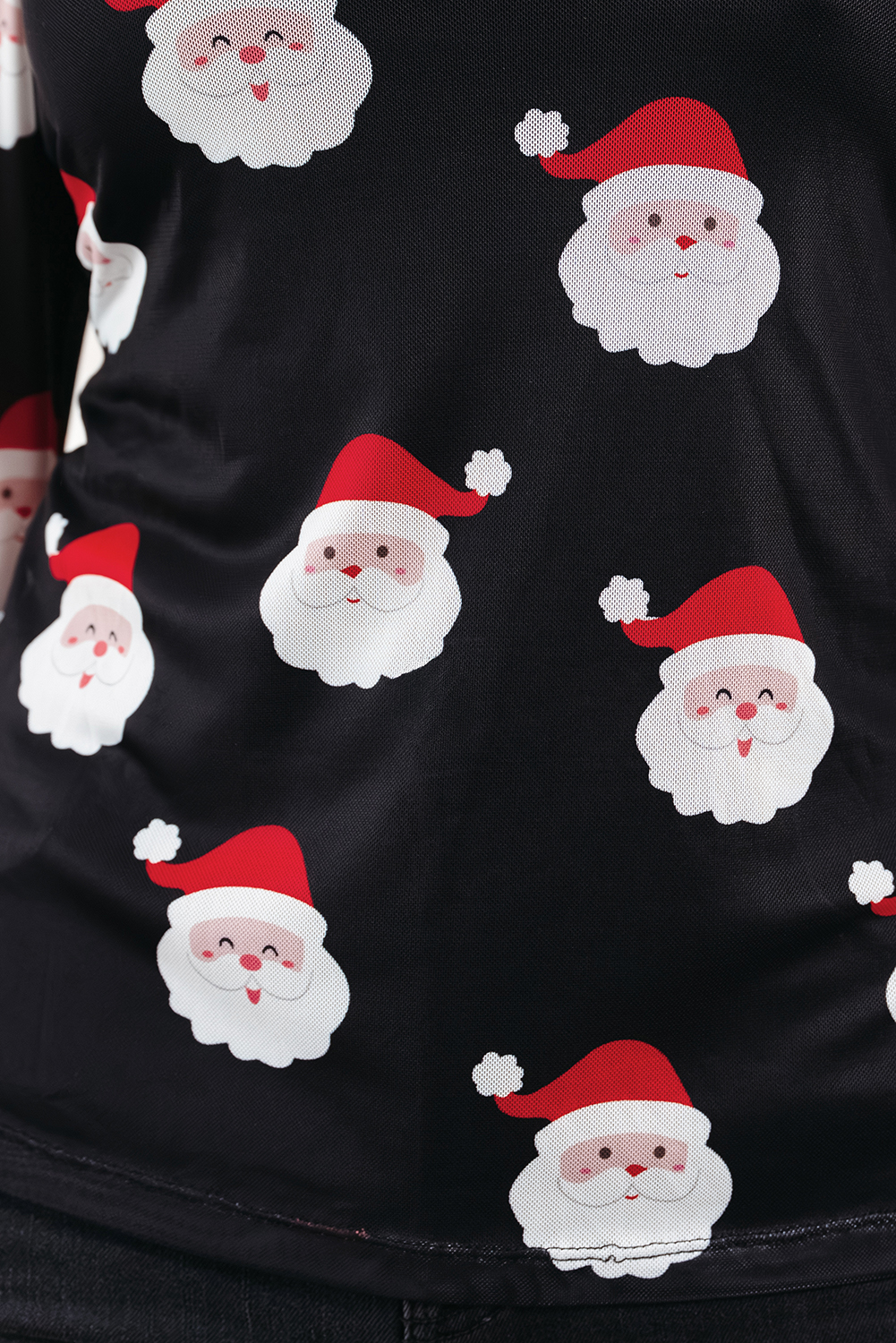 Black Christmas Fashion Print Slim Fit Long Sleeve Top