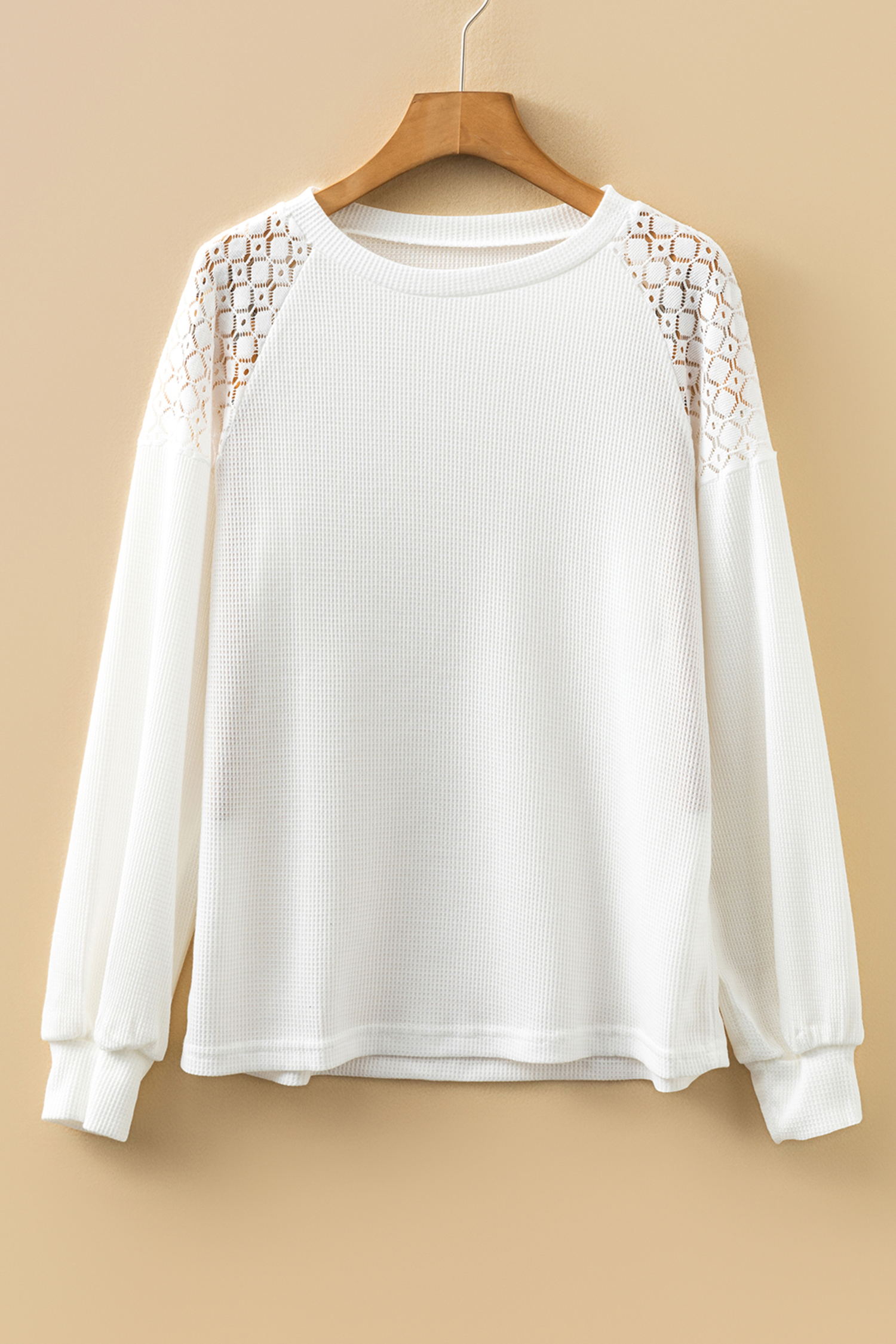 White Lace Long Sleeve Textured Pullover
