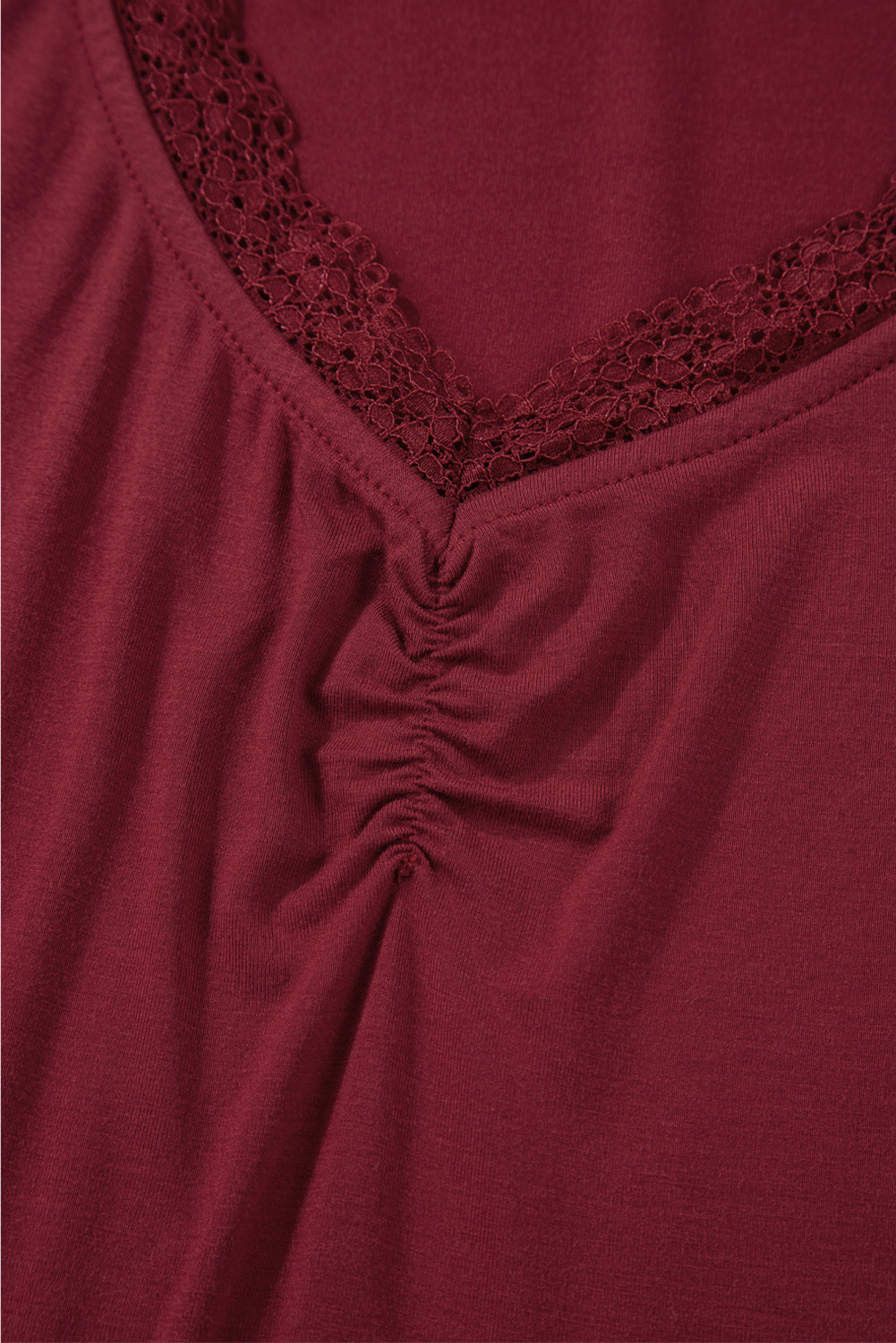 Red Dahlia Lace-trimmed Sweetheart Neckline Ruched Detail Long Sleeve T-shirt