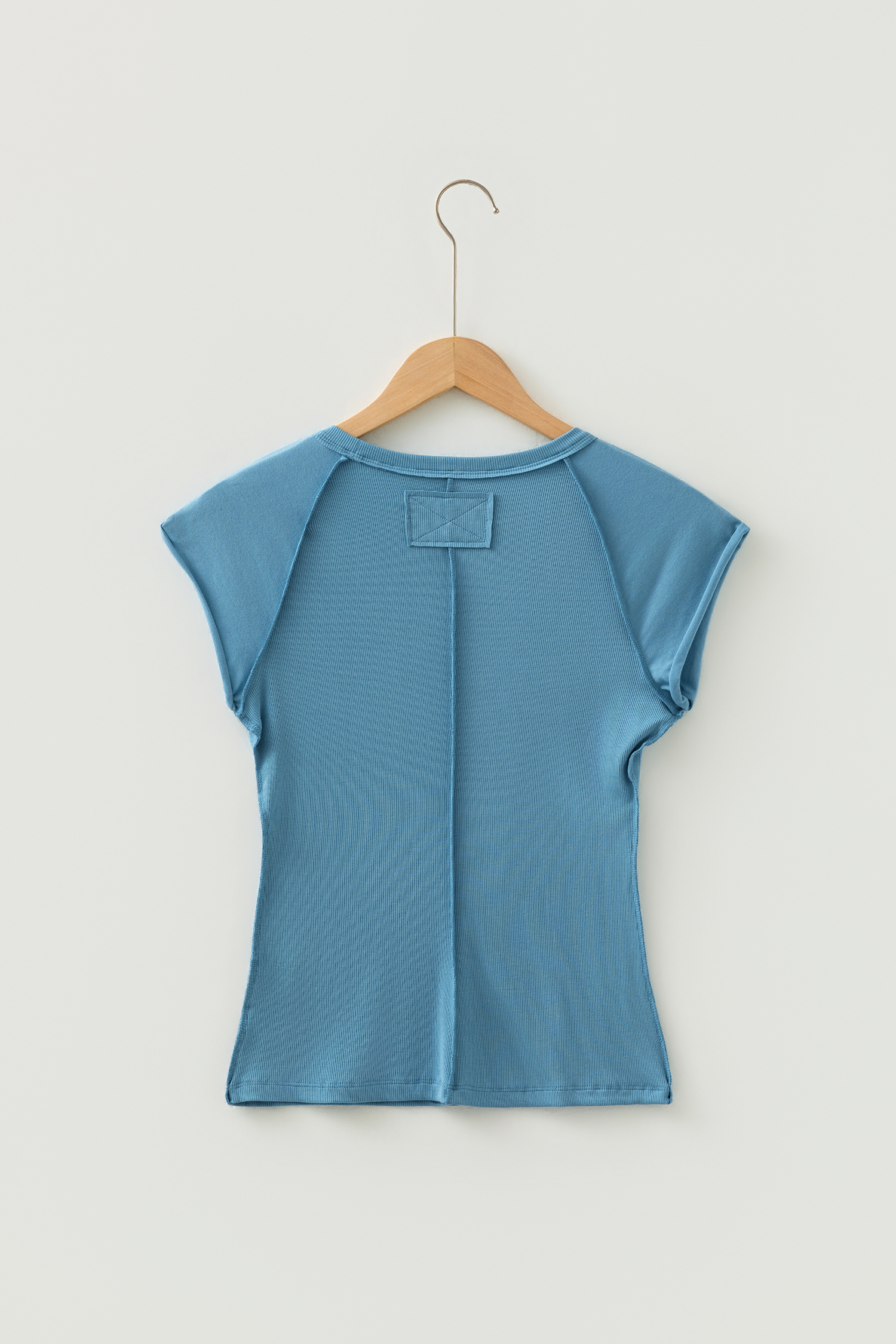 Peacock Blue Crew Neck Cap Sleeve Ribbed T Shirt
