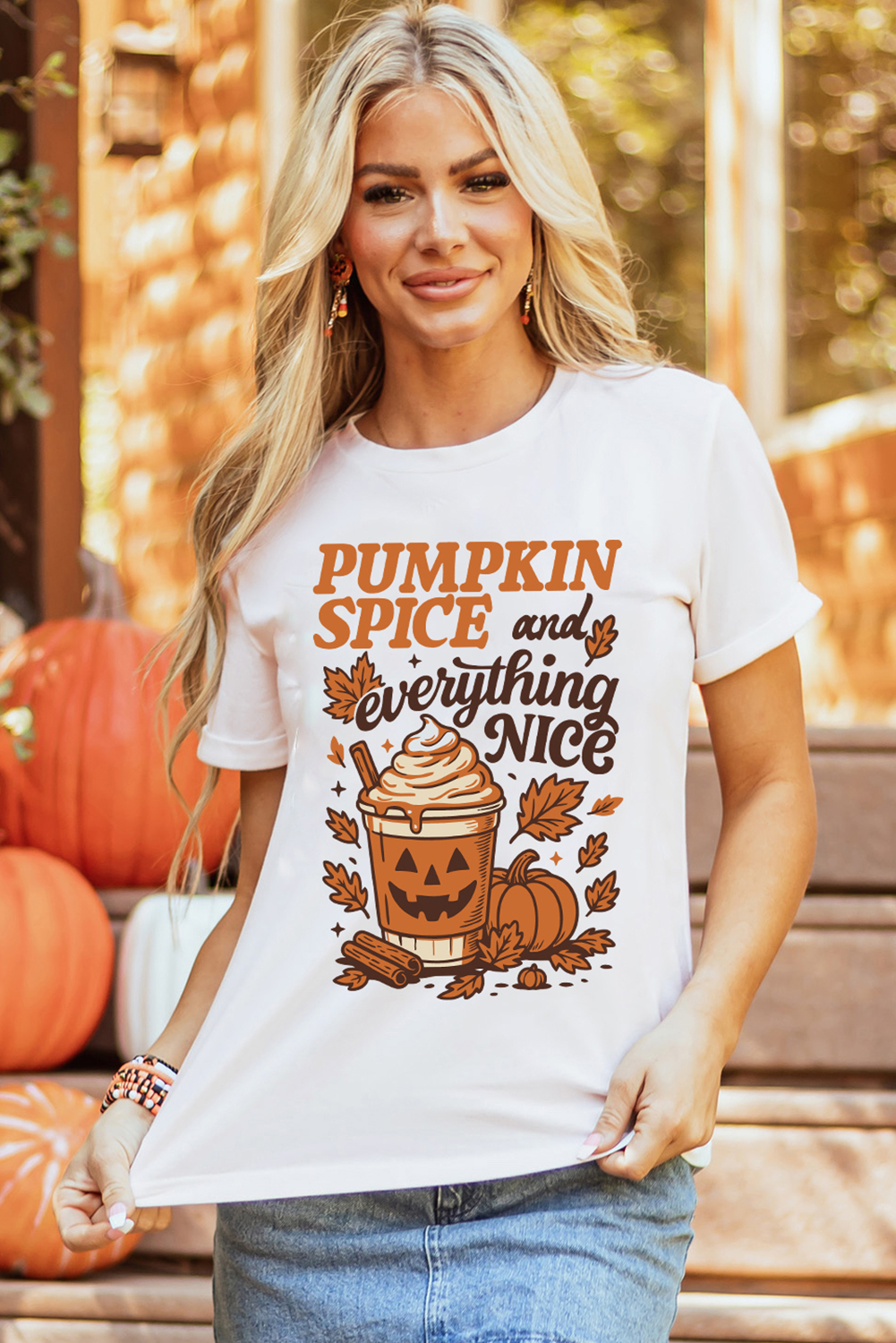 White Fall Vibe Thanksgiving Graphic T Shirt