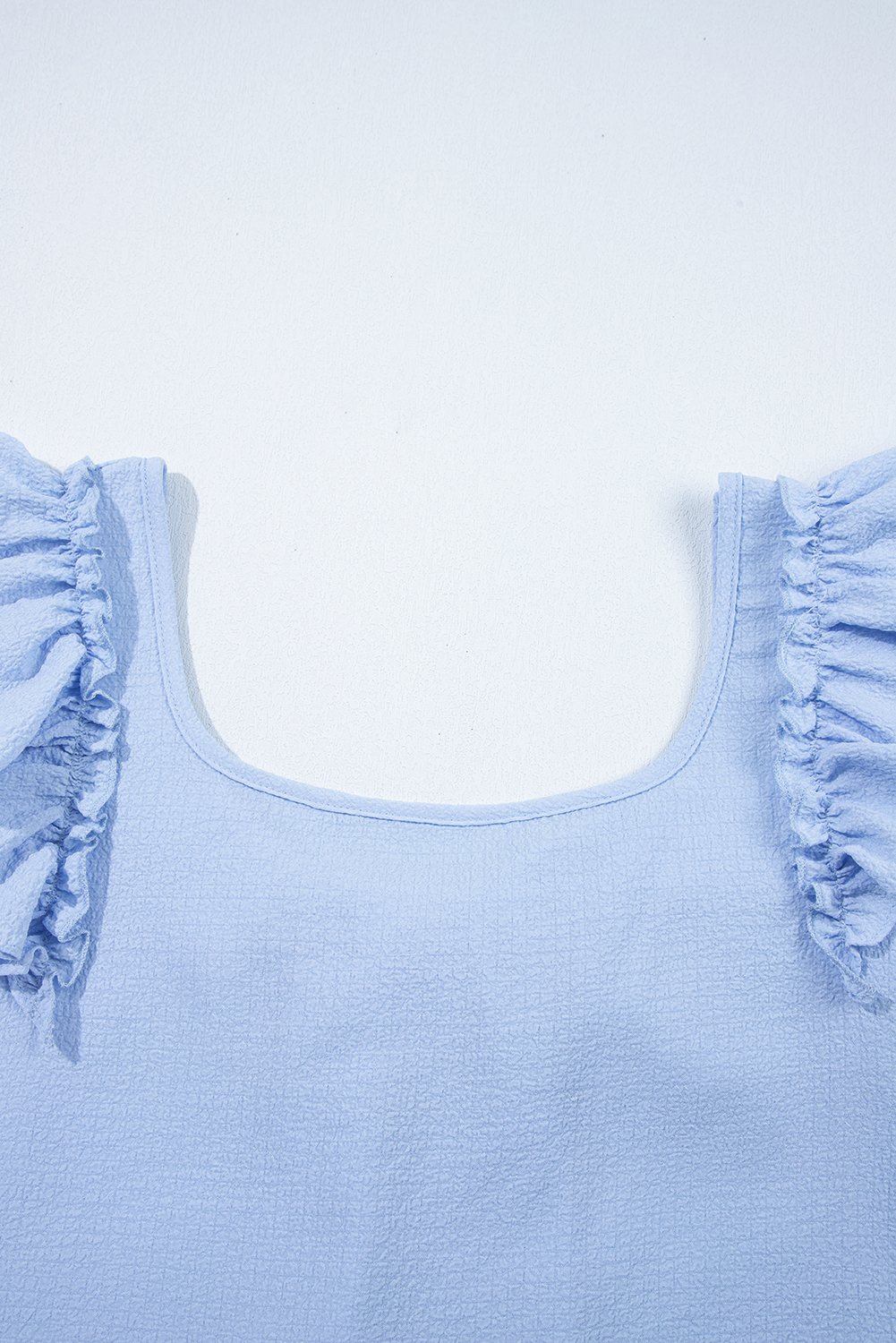 Beau Blue Textured Bow Knot Frilled Butterfly Sleeve Blouse