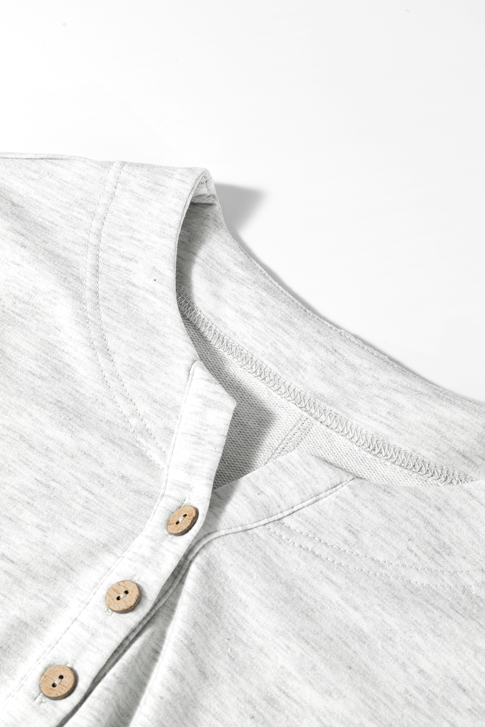 Dearlovers Light Grey Two Tone Contrast Waffle Knit Patched Buttoned V Neck Top