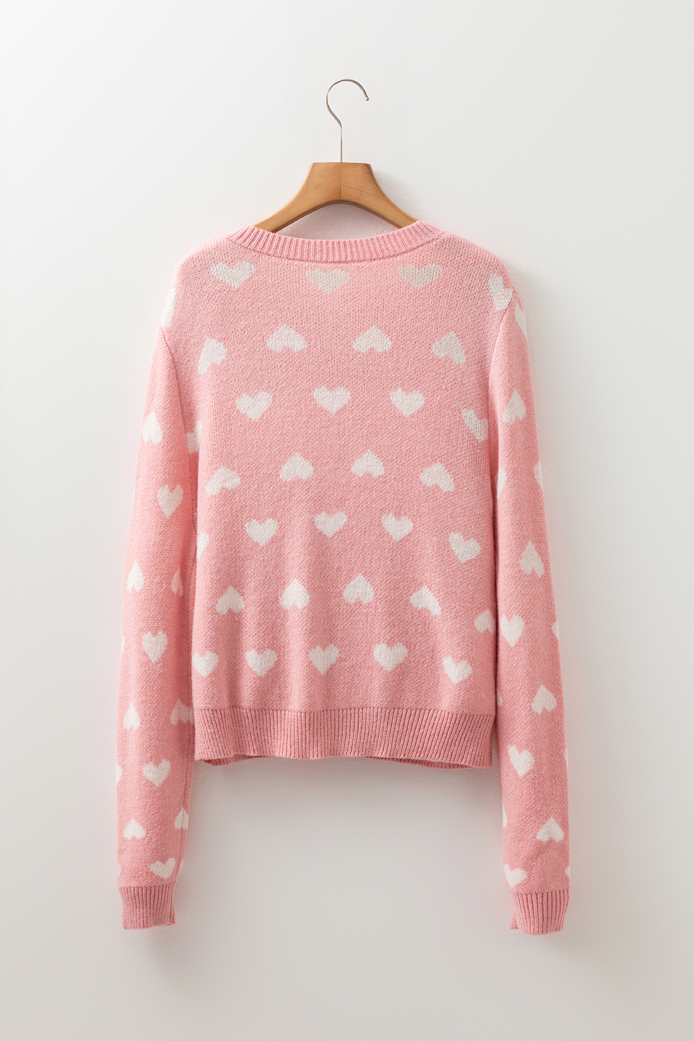 Light Pink Heart Pattern Button Front Cardigan Sweater