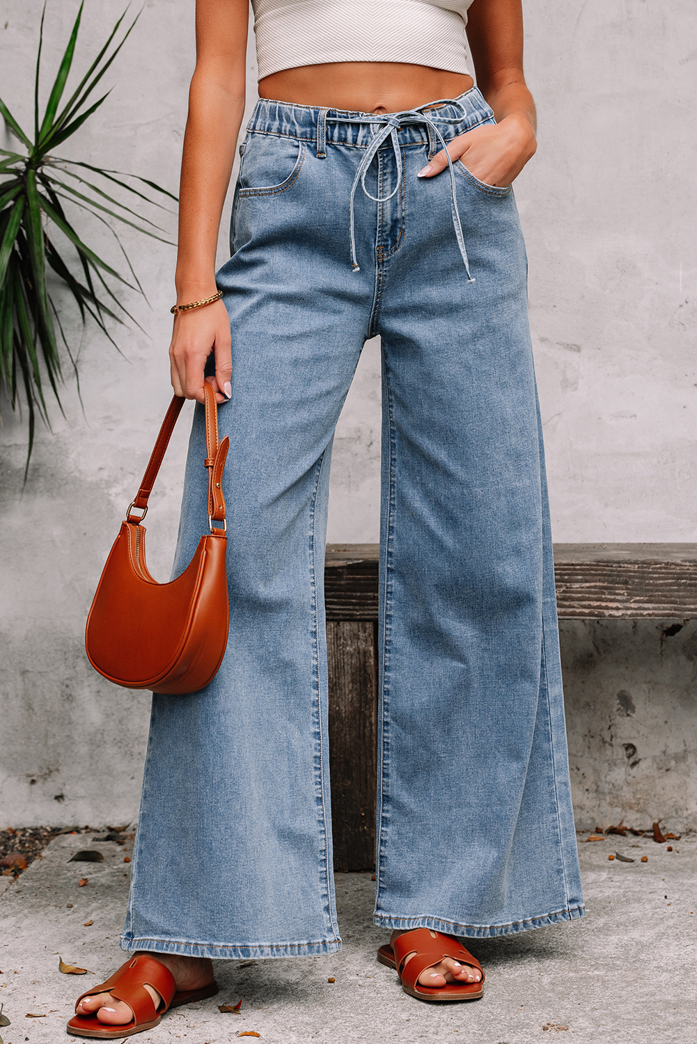 Dusk Blue Medium Wash Super Wide Leg Denim Pants