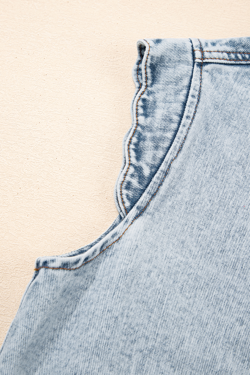 Beau Blue Scalloped Trim Patch Pocket Button Front Denim Vest