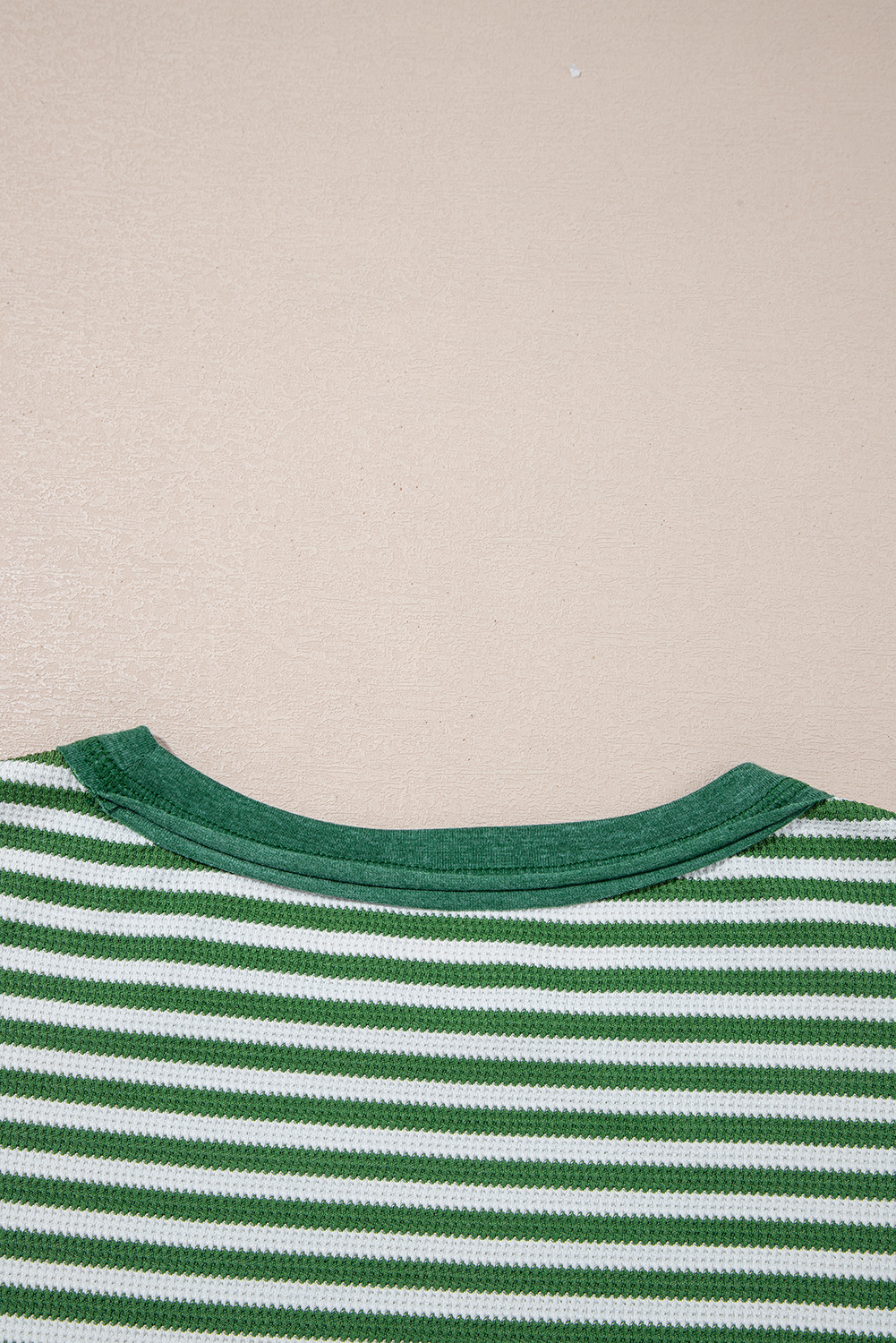 Dearlovers Green Stripe Thermal Knit Drop Shoulder Casual Top
