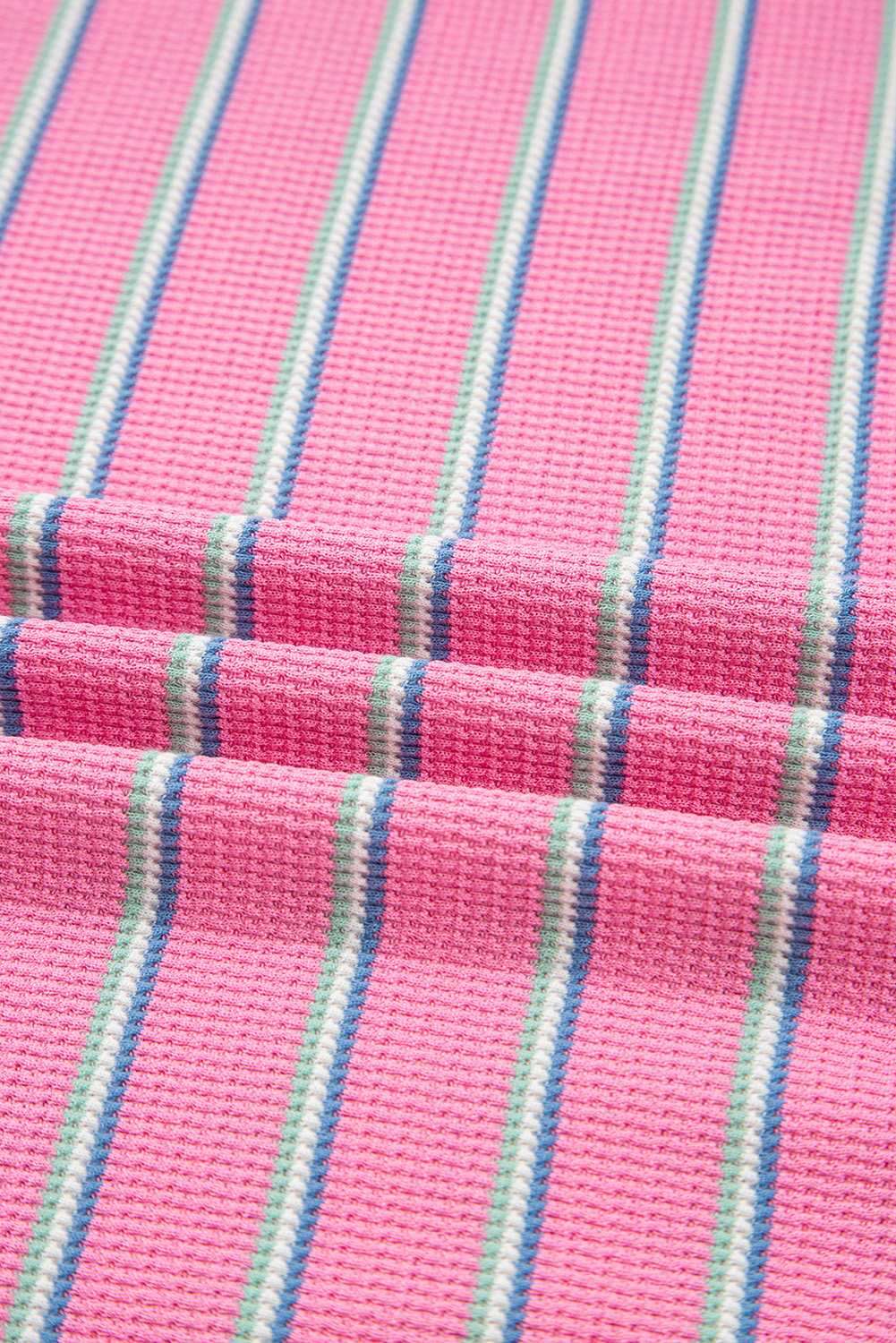 Rose Stripe Textured Knit Round Neck Long Sleeve Top