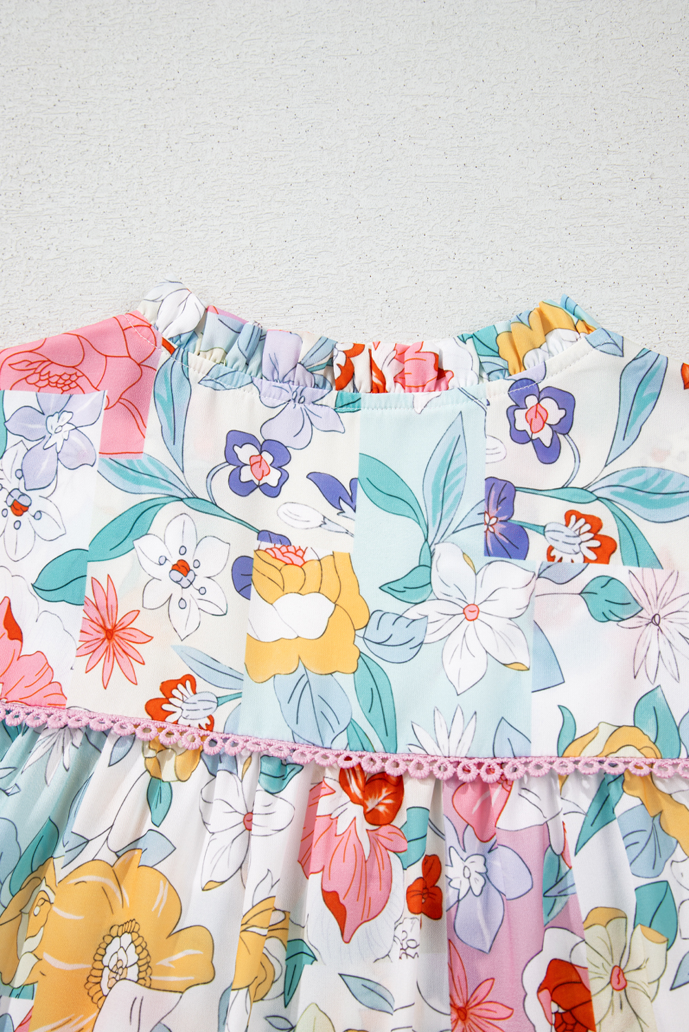 Pink Boho Flower Print Half Puff Sleeve Blouse