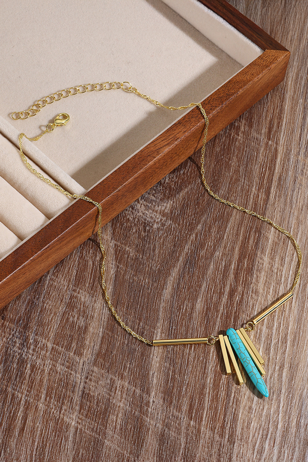 Gold Turquoise Metal Bars Chain Necklace