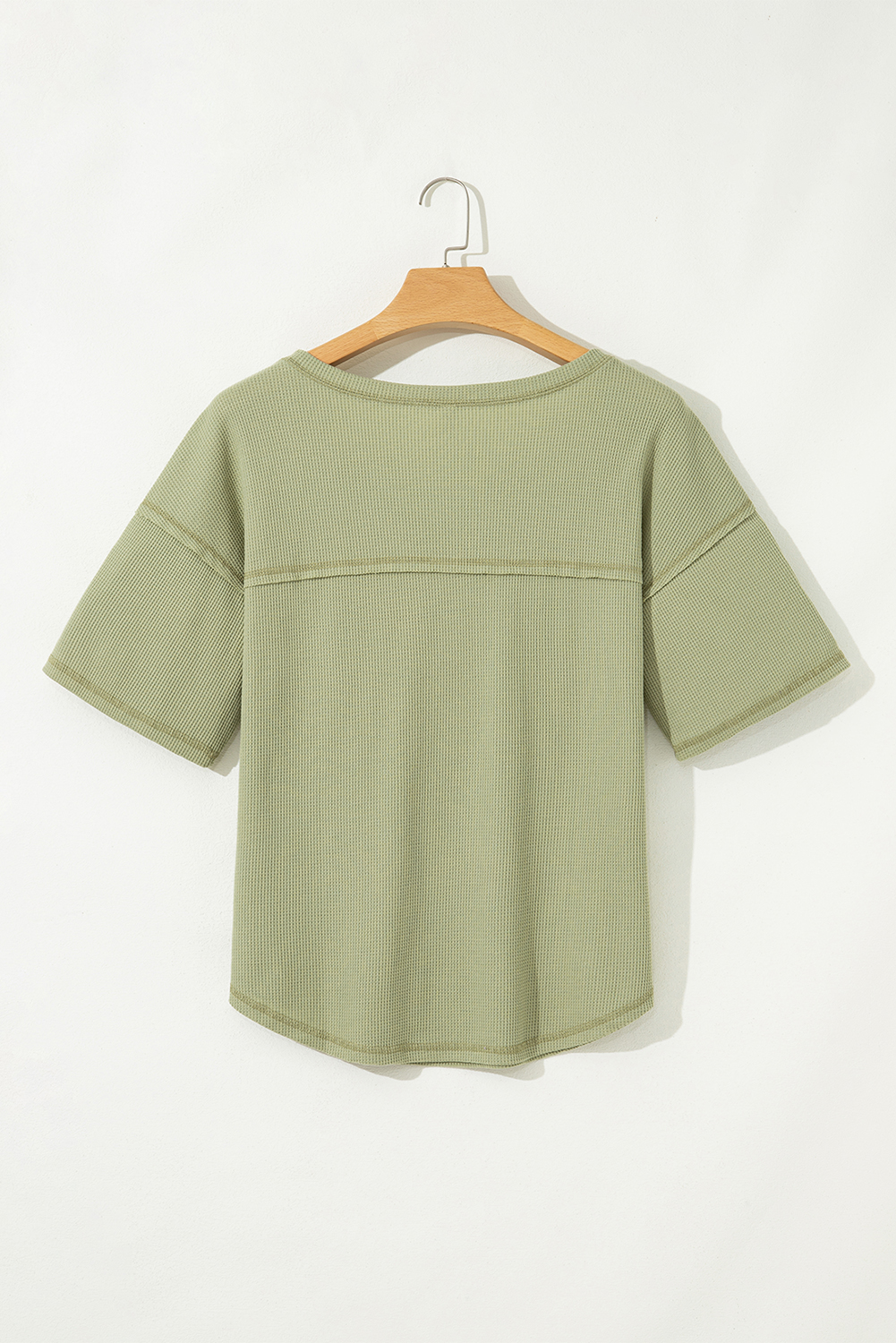 White Exposed Seam Half Sleeve Knitted V Neck Textured Top