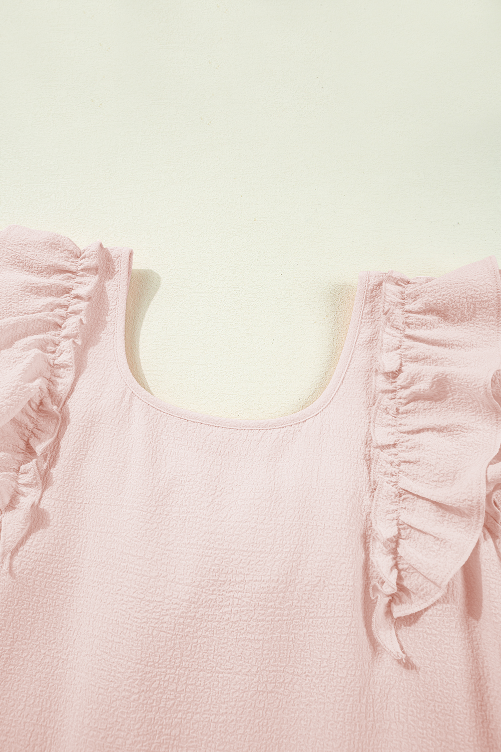 Beau Blue Textured Bow Knot Frilled Butterfly Sleeve Blouse