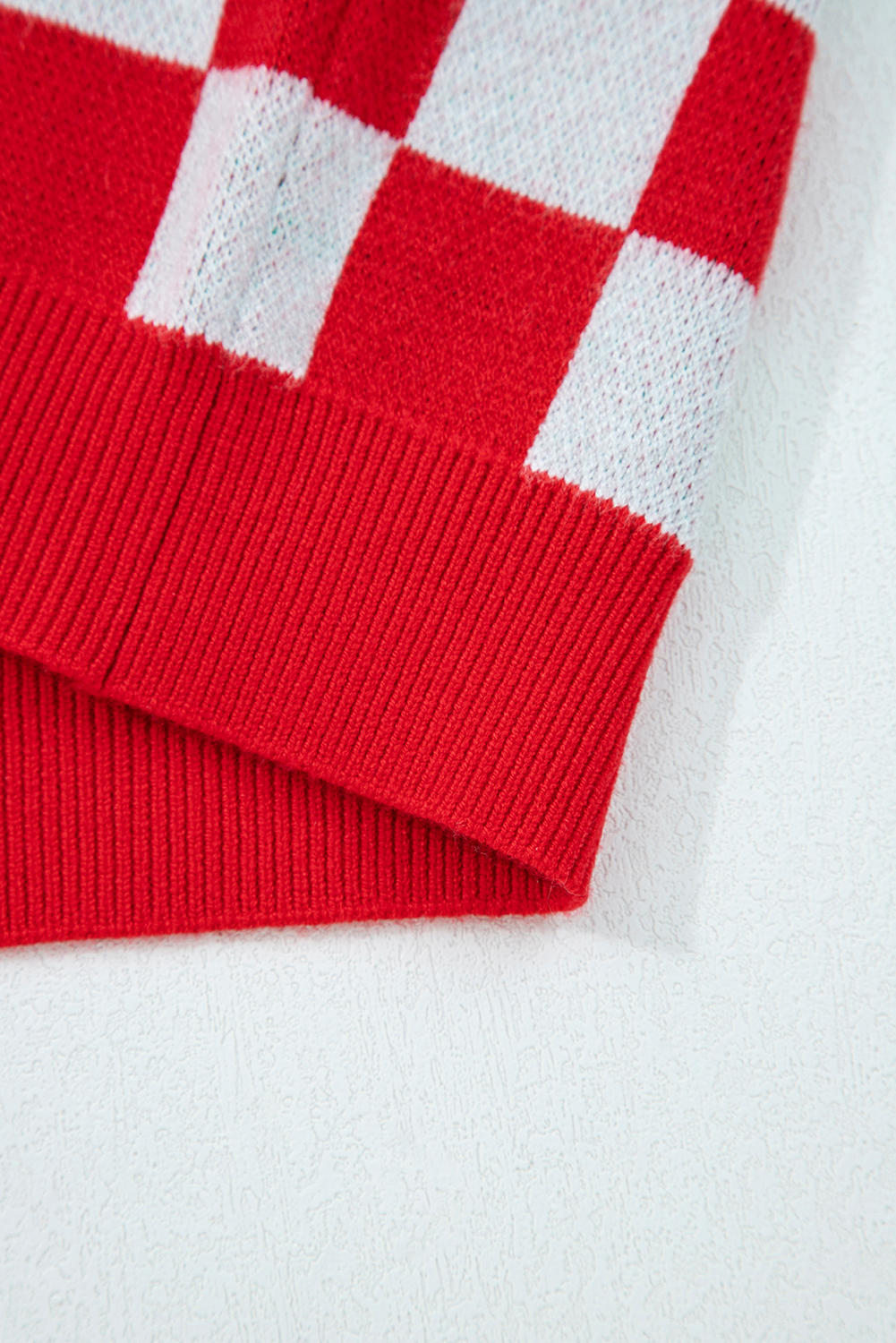 Pink Checkered Christmas Tree Pattern Button V Neck Cardigan Sweater