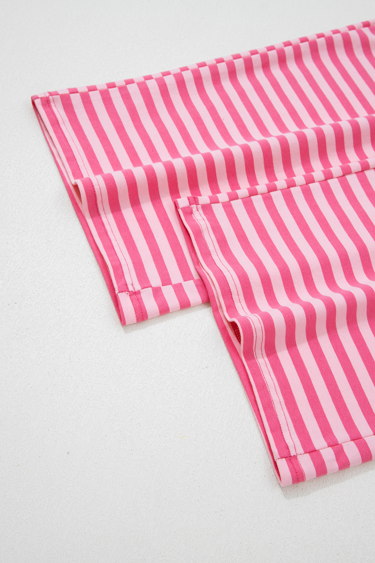 Rose Stripe Drop Shoulder Round Neck Top and Buttoned Straight Pants Two Piece Set