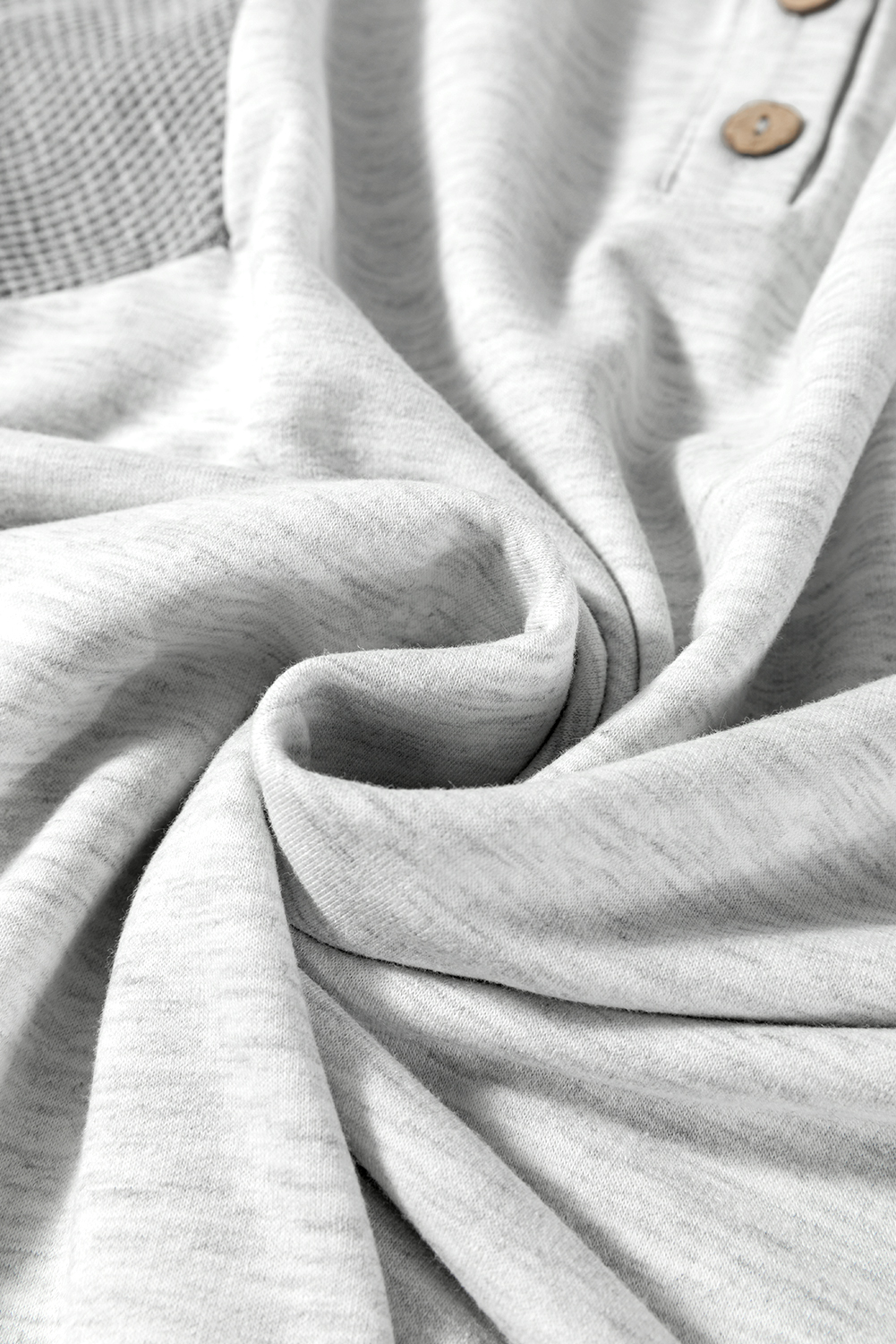 Dearlovers Light Grey Two Tone Contrast Waffle Knit Patched Buttoned V Neck Top